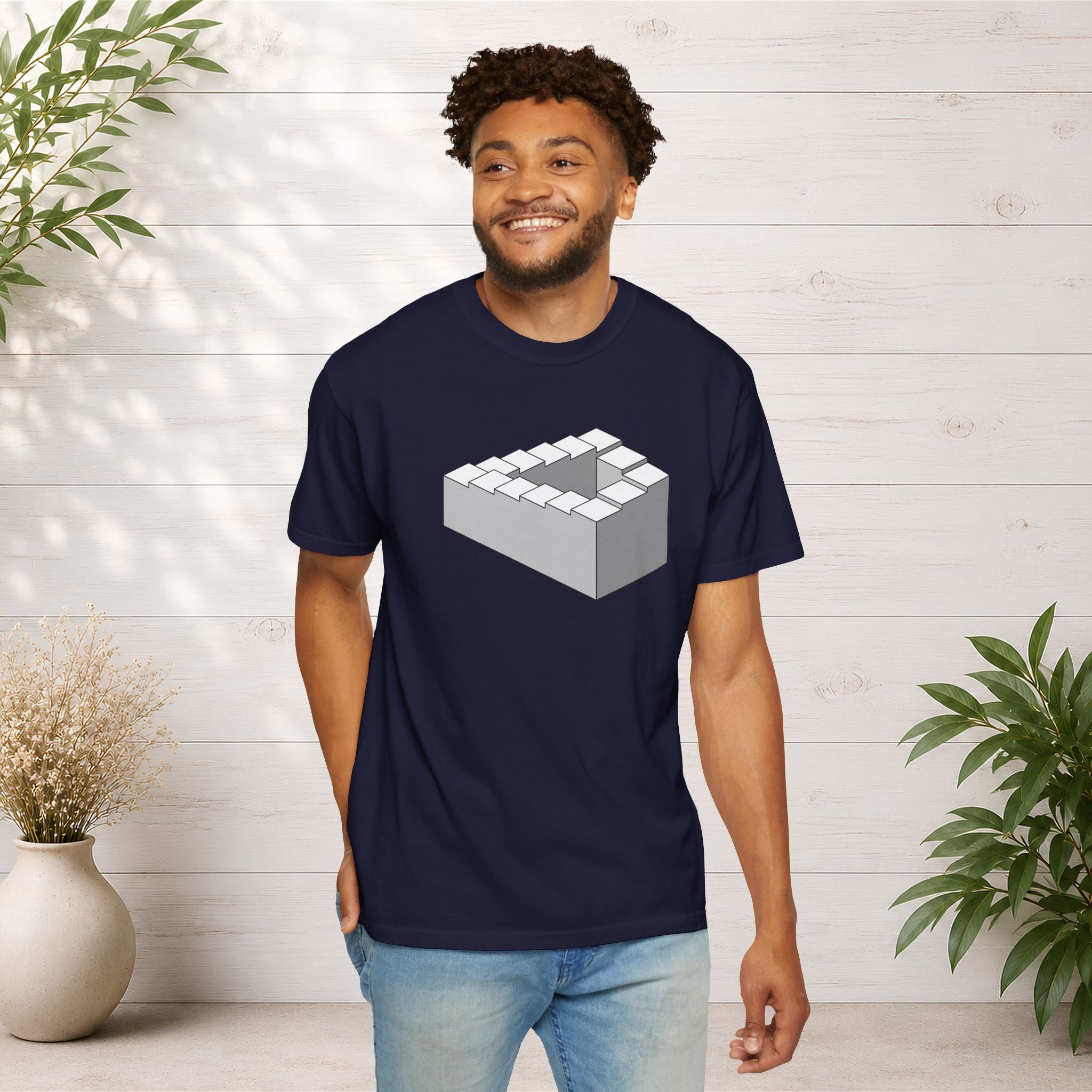Optical Illusion Staircase Tee — Impossible Step Graphic T-Shirt