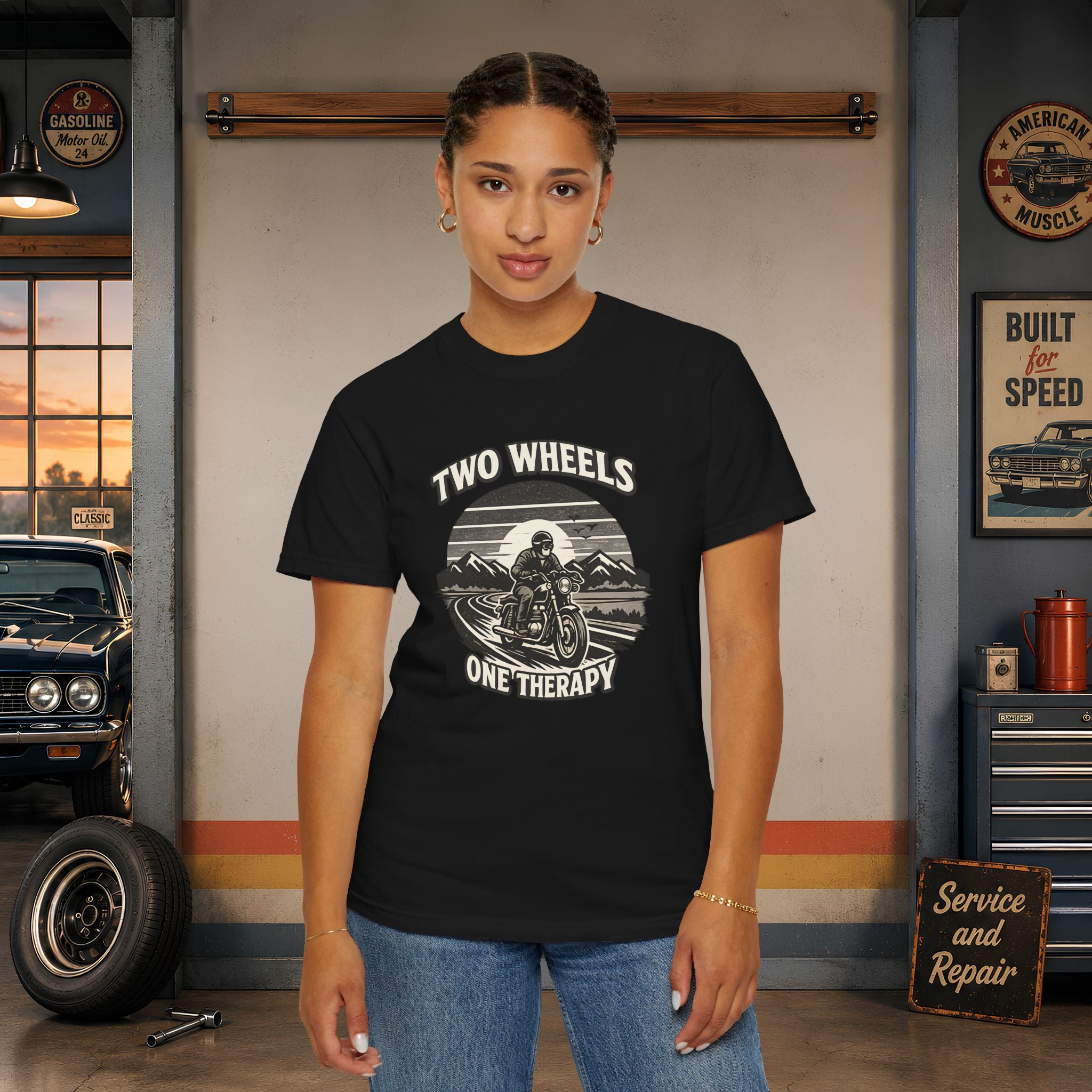 Motorcycle T-Shirt – "Two Wheels One Therapy" Rider Tee