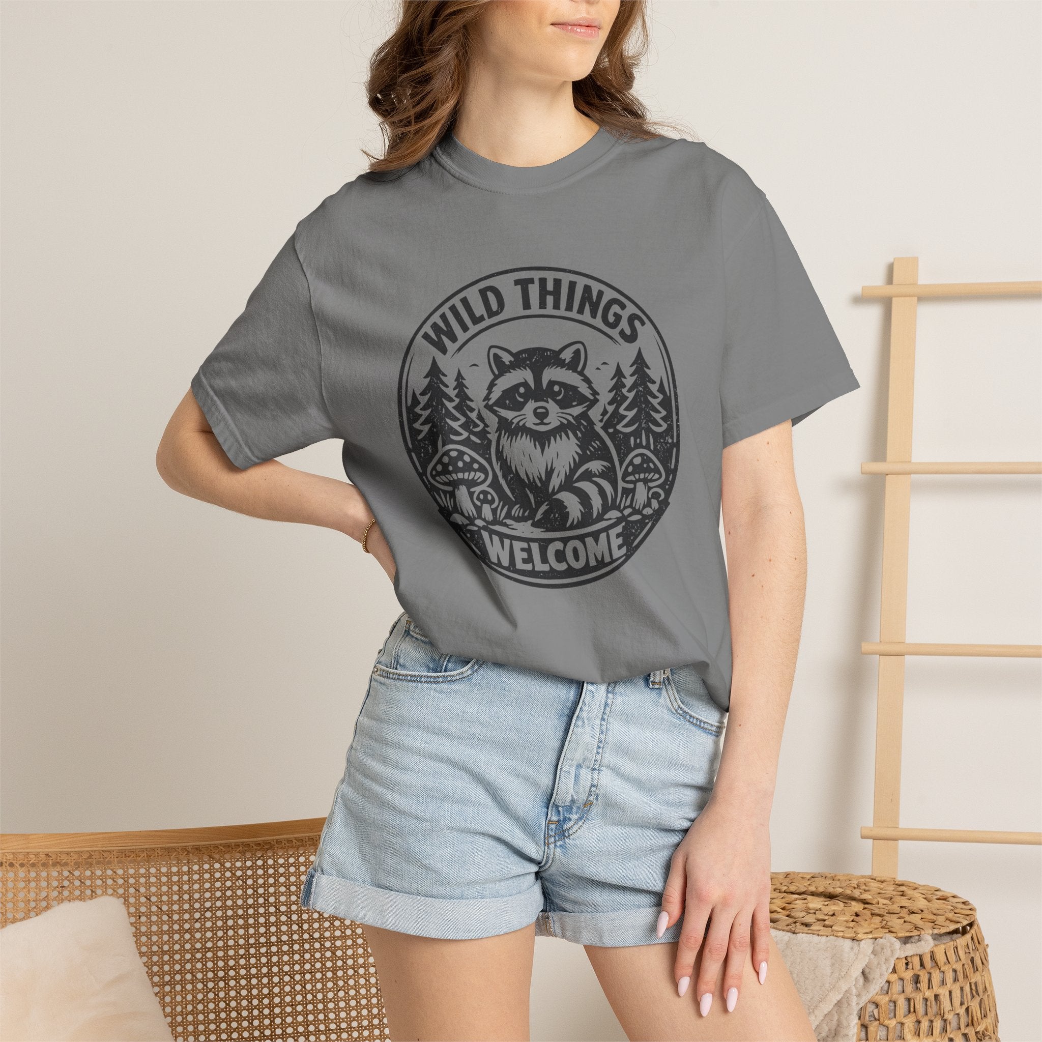 “Wild Things Welcome” Raccoon Forest Graphic T-Shirt