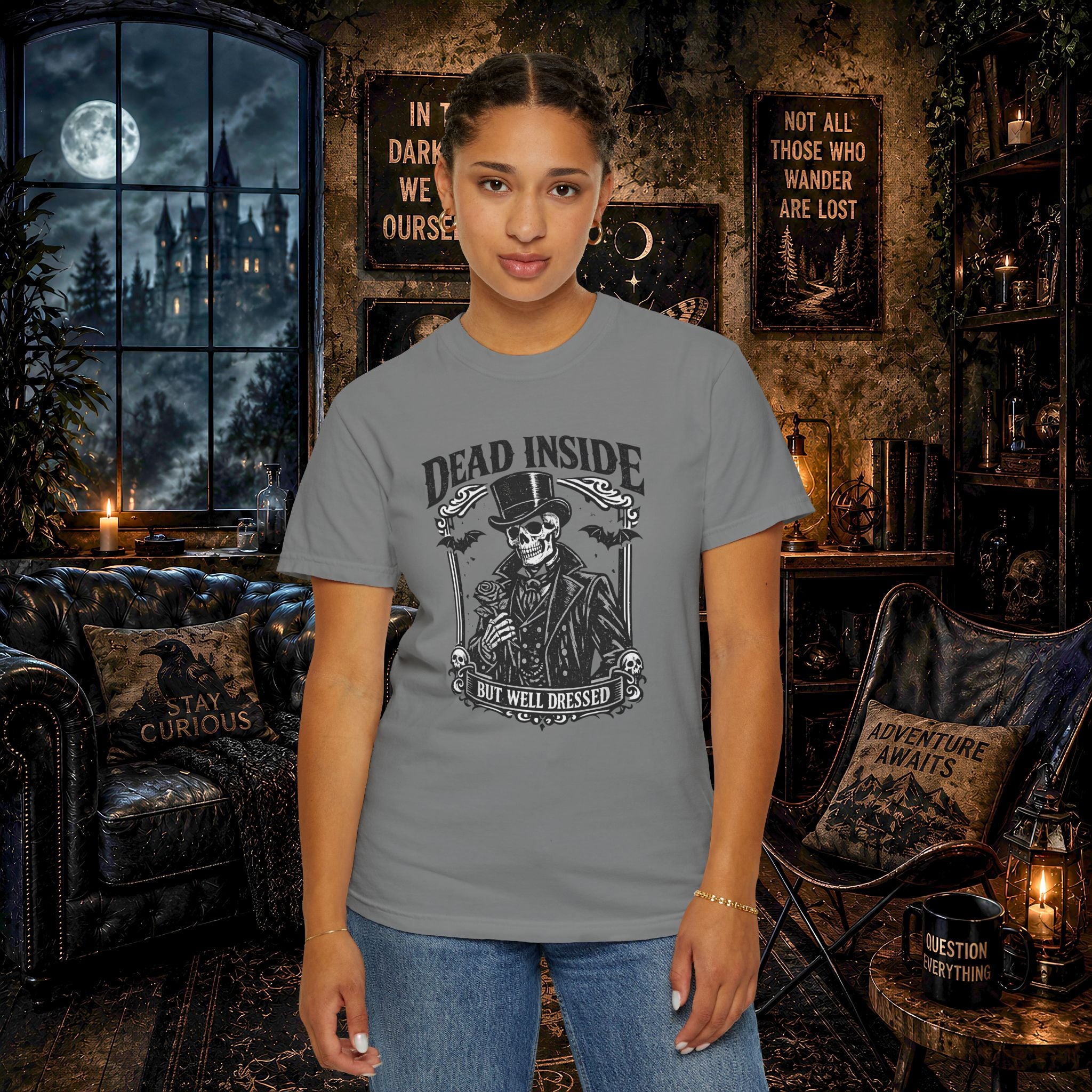 Dead Inside But Well Dressed T-Shirt — Gothic Skeleton Vintage Graphic Tee