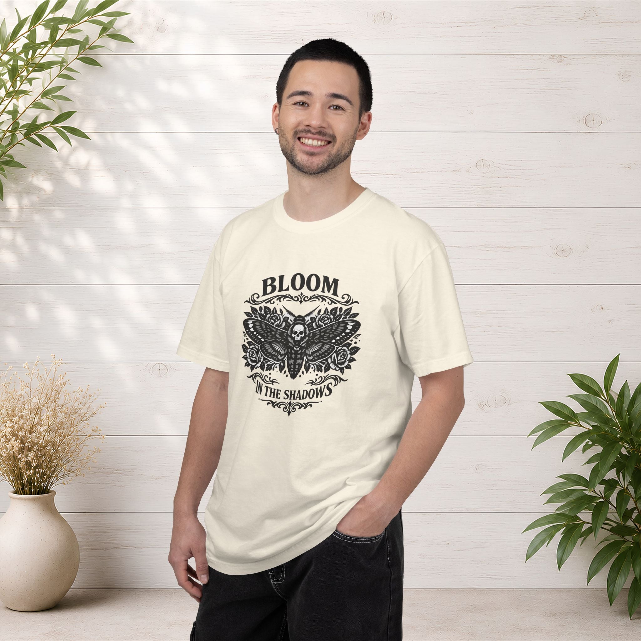 Bloom in the Shadows T-Shirt — Gothic Floral Skull Tee