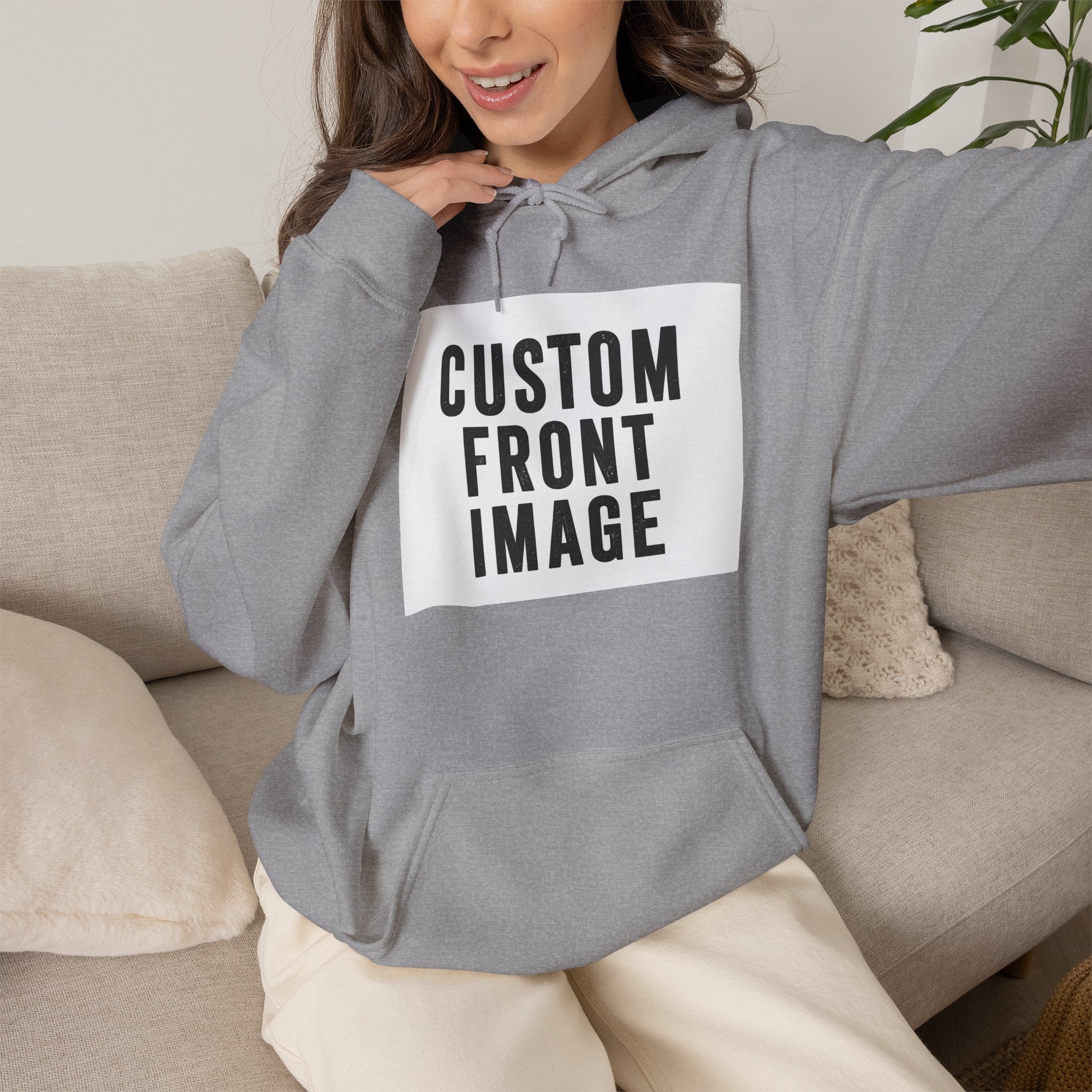 Custom Front Image Hoodie — Personalized White Pullover Hooded Sweatshirt
