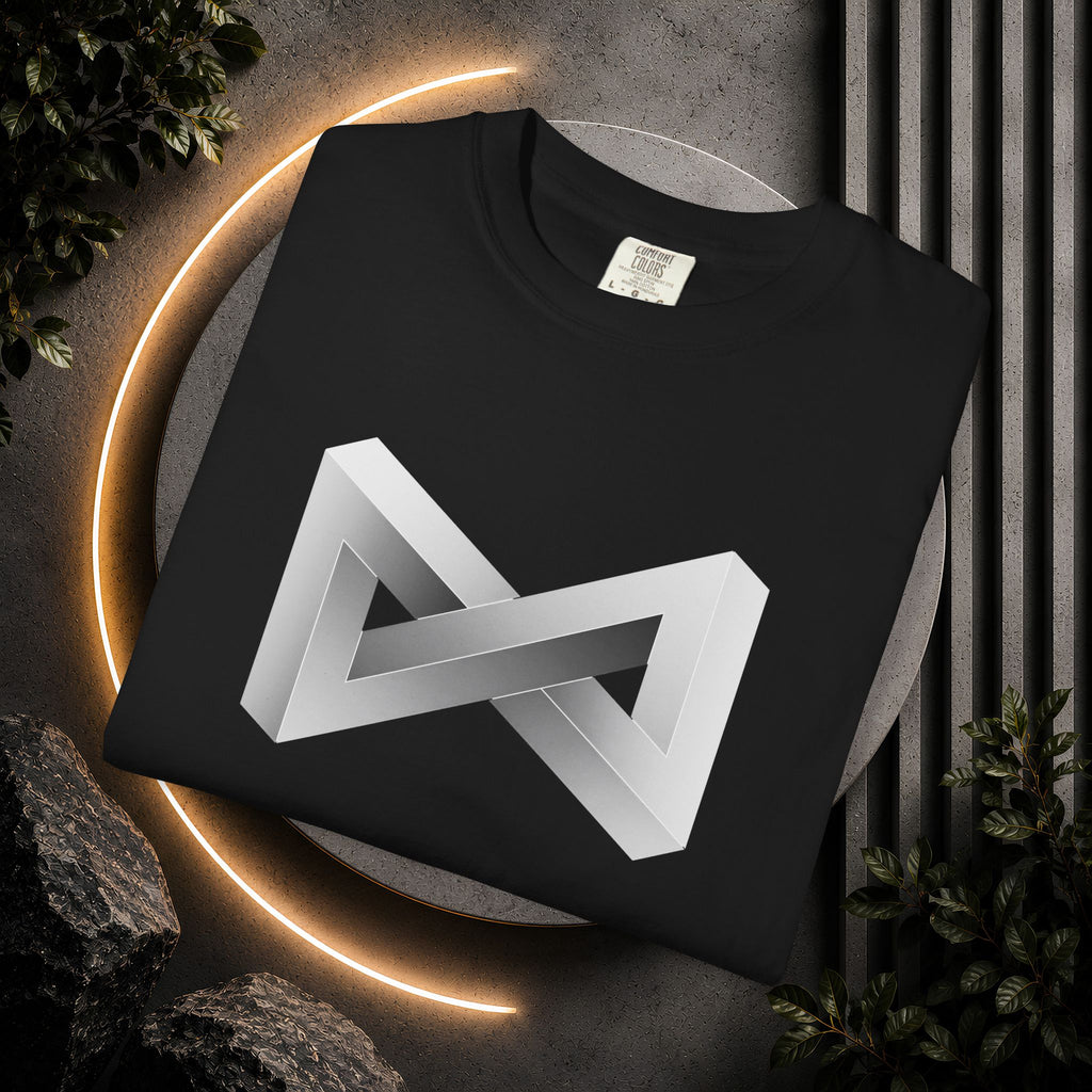Optical Illusion Logo T-Shirt — Minimal Monochrome Infinity Design