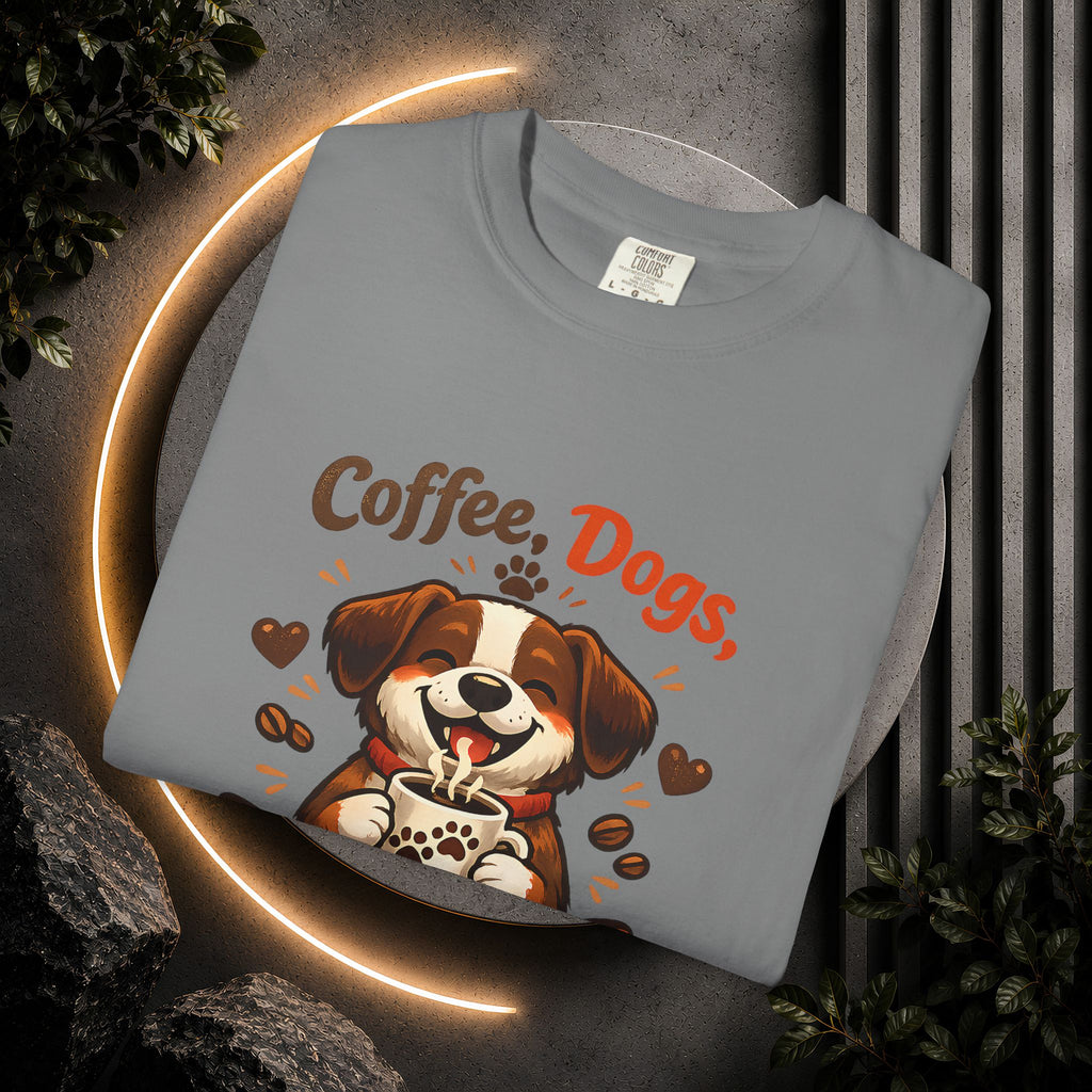 "Coffee, Dogs, Repeat" Cute Dog & Coffee Graphic T-Shirt