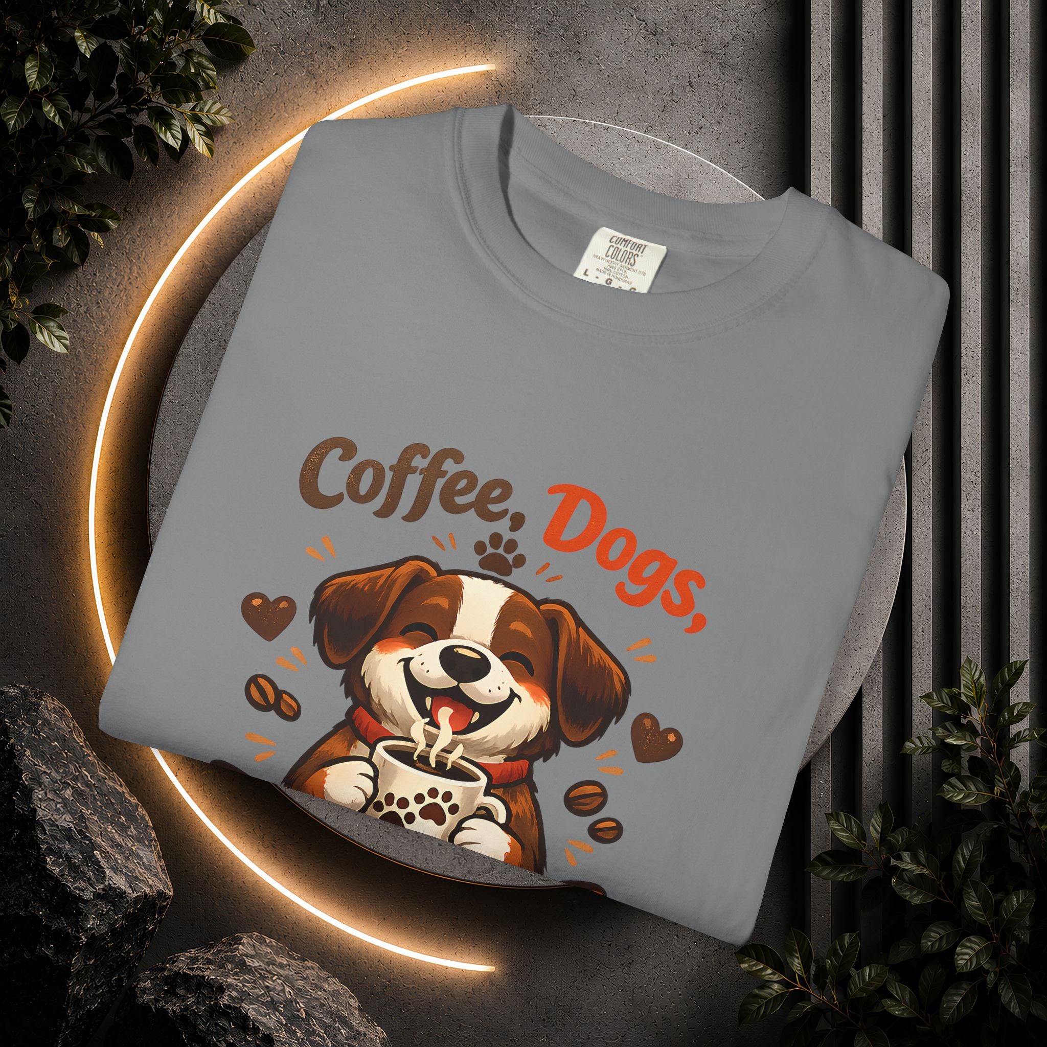 "Coffee, Dogs, Repeat" Cute Dog & Coffee Graphic T-Shirt
