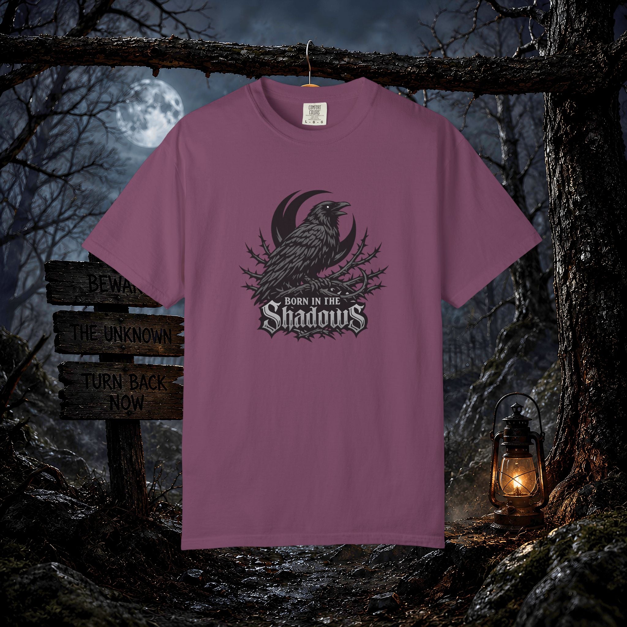 Born in the Shadows T-Shirt — Gothic Raven Graphic Tee