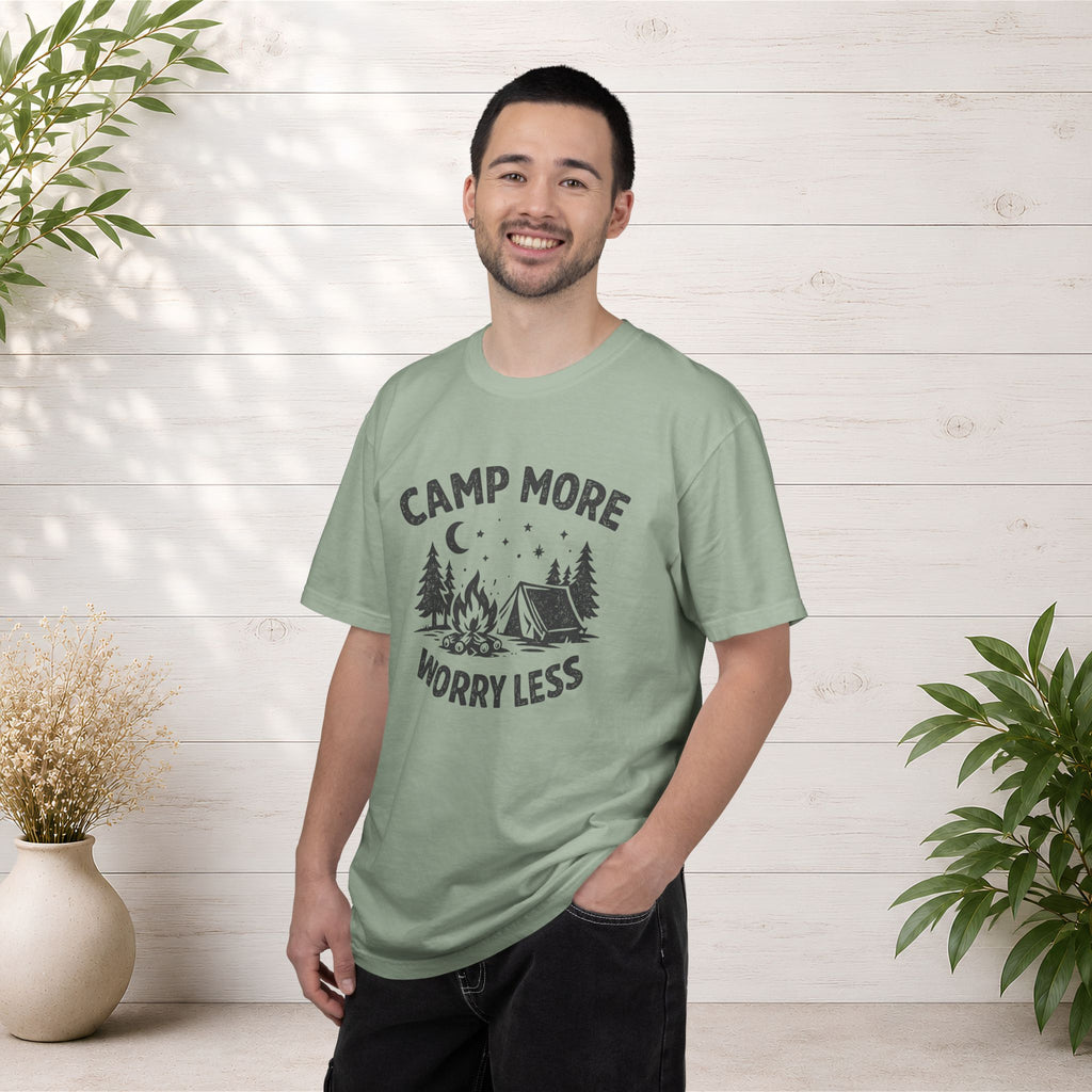 Camp More Worry Less T-Shirt - Camping Enthusiast Tee