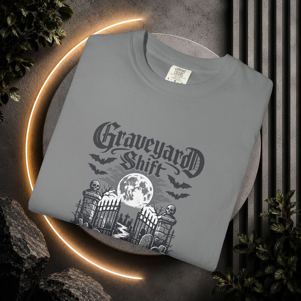 Graveyard Shift T-Shirt — Gothic Cemetery Skull Night Shift Tee