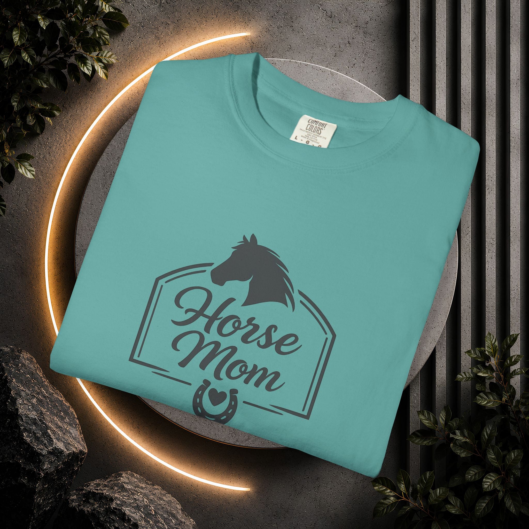 Horse Mom T-Shirt — Equestrian Tee with Horse Silhouette & Horseshoe