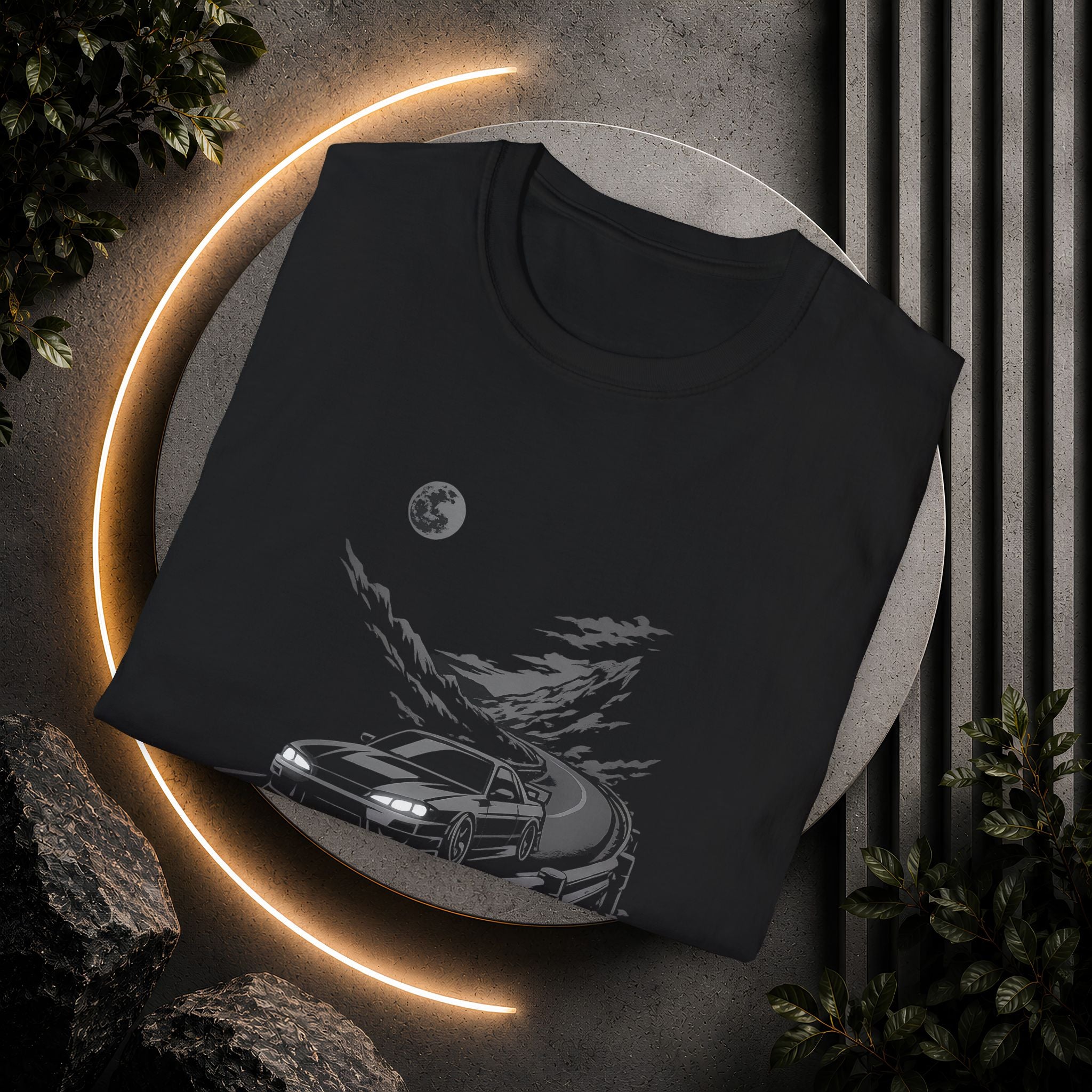 Retro Night Drive JDM car graphic T-Shirt | moonlit road illustration