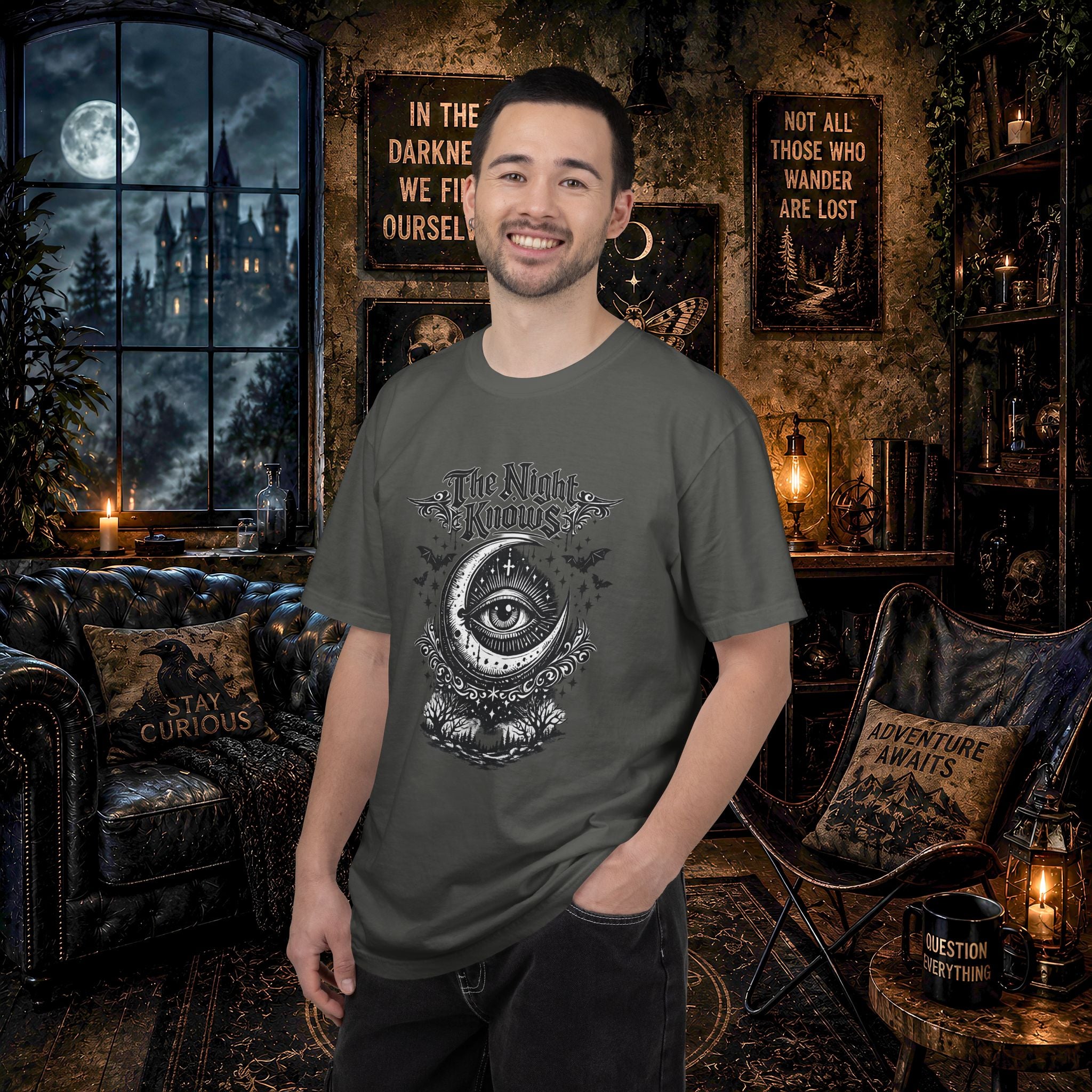The Night Knows Eye T-Shirt — Mystical Gothic Graphic Tee
