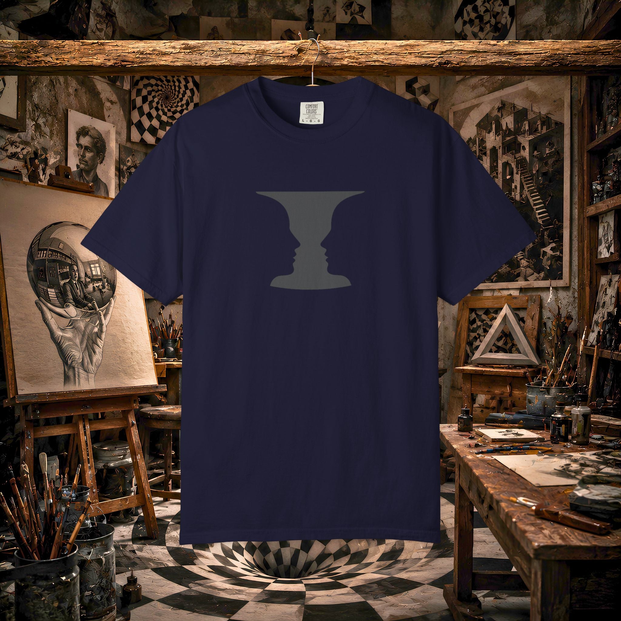 Optical Illusion Vase T-Shirt — Rubin’s Face Profile Graphic Tee