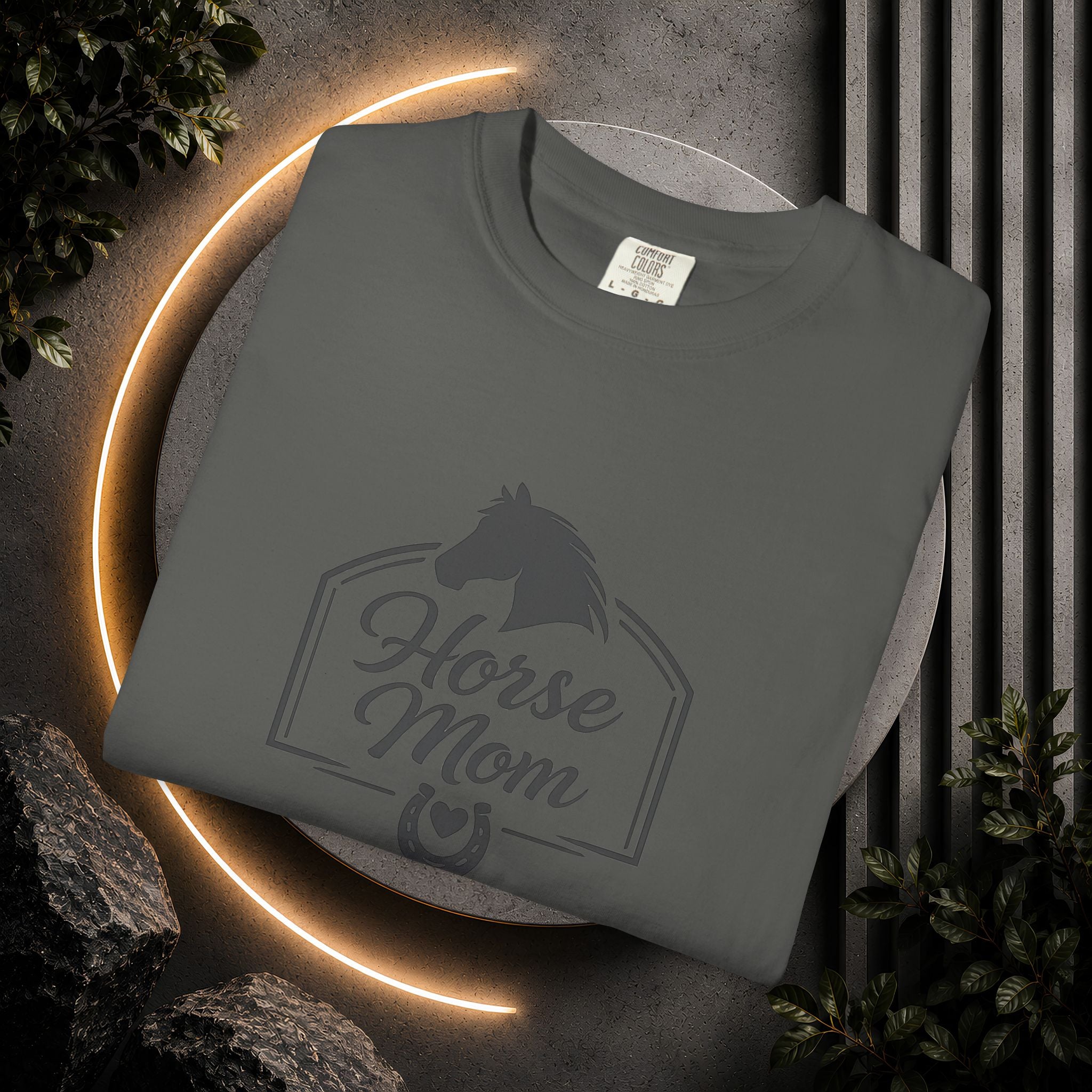 Horse Mom T-Shirt — Equestrian Tee with Horse Silhouette & Horseshoe