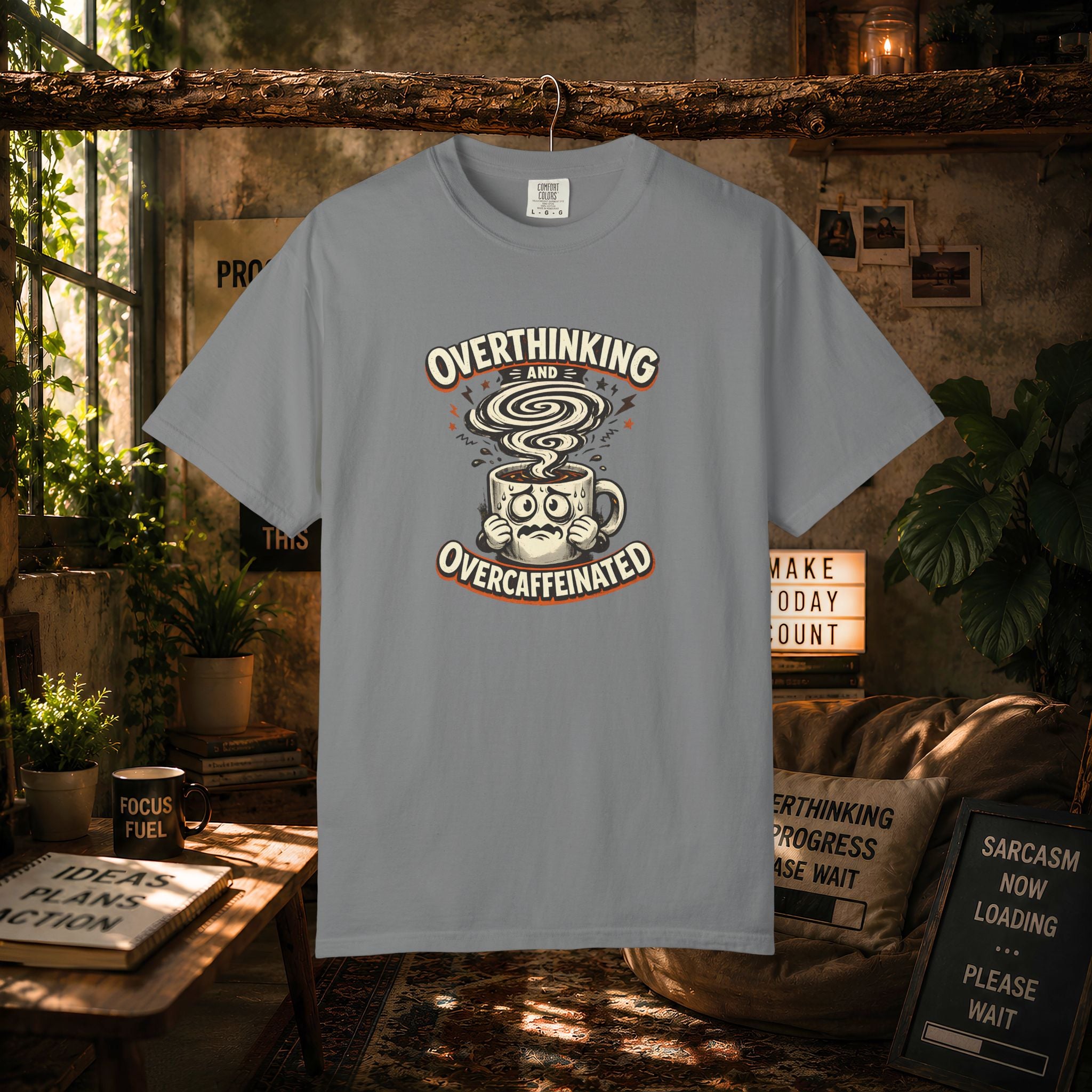 Overthinking & Overcaffeinated T-Shirt — Funny Coffee & Anxiety Graphic Tee