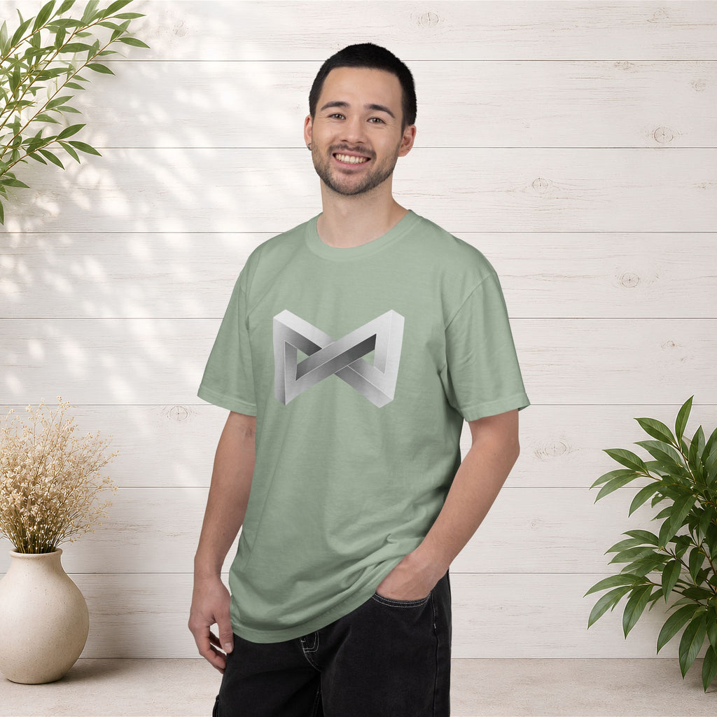 Optical Illusion Logo T-Shirt — Minimal Monochrome Infinity Design