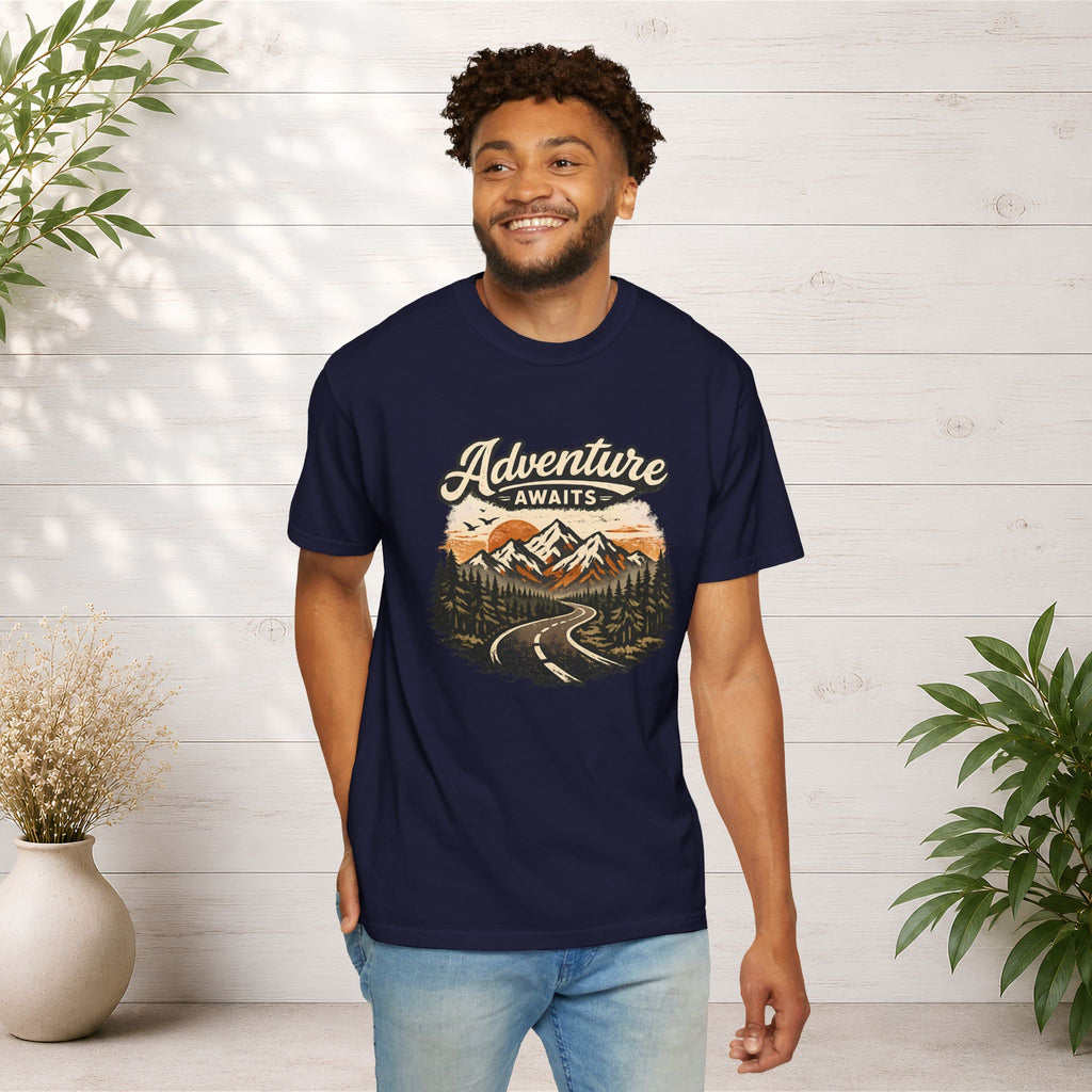 Adventure Awaits T-Shirt — Scenic Mountain Road Graphic Tee