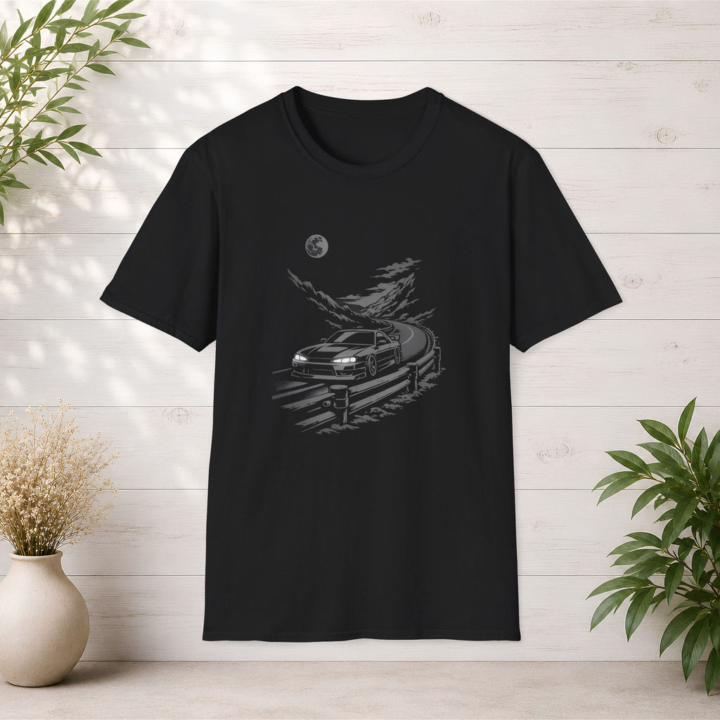 Retro Night Drive JDM car graphic T-Shirt | moonlit road illustration