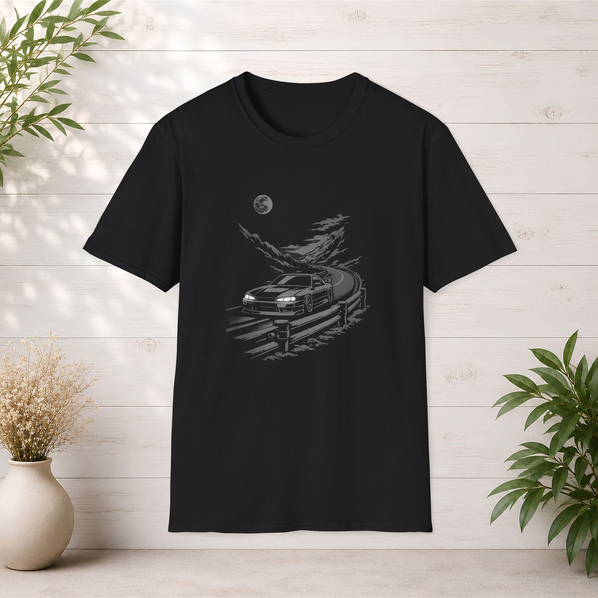 Retro Night Drive JDM car graphic T-Shirt | moonlit road illustration