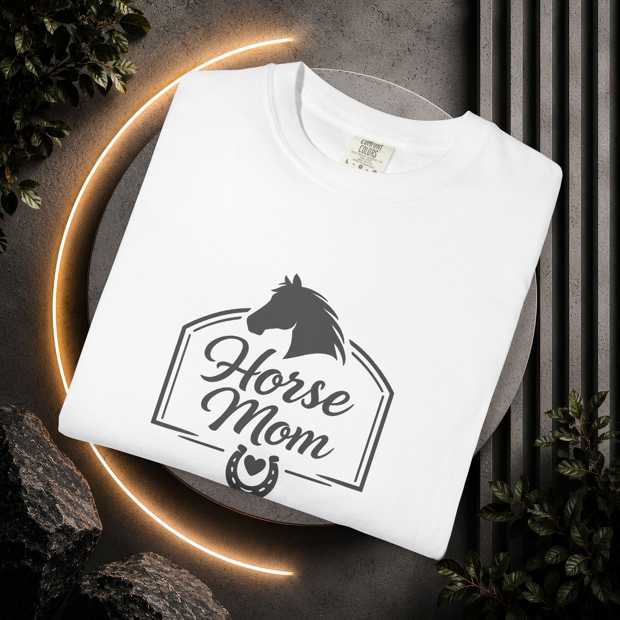Horse Mom T-Shirt — Equestrian Tee with Horse Silhouette & Horseshoe