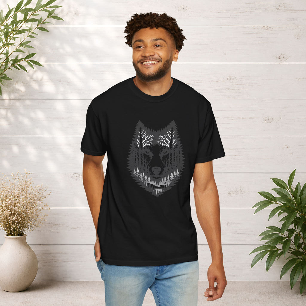 Wolf Forest T-Shirt — Geometric Woodland Wolf Graphic Tee