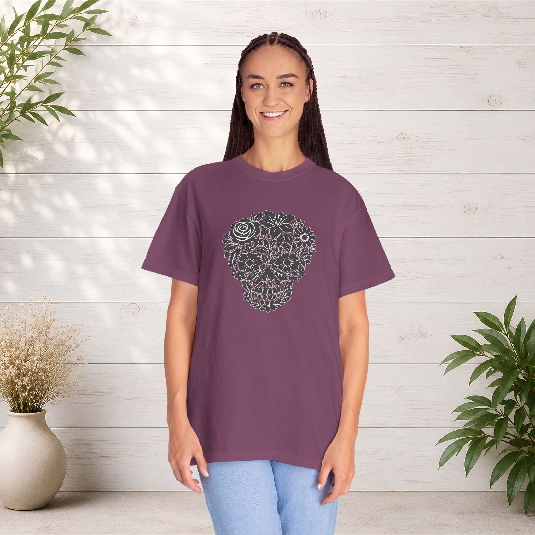 Floral Sugar Skull T-Shirt — Day of the Dead Floral Skull Tee