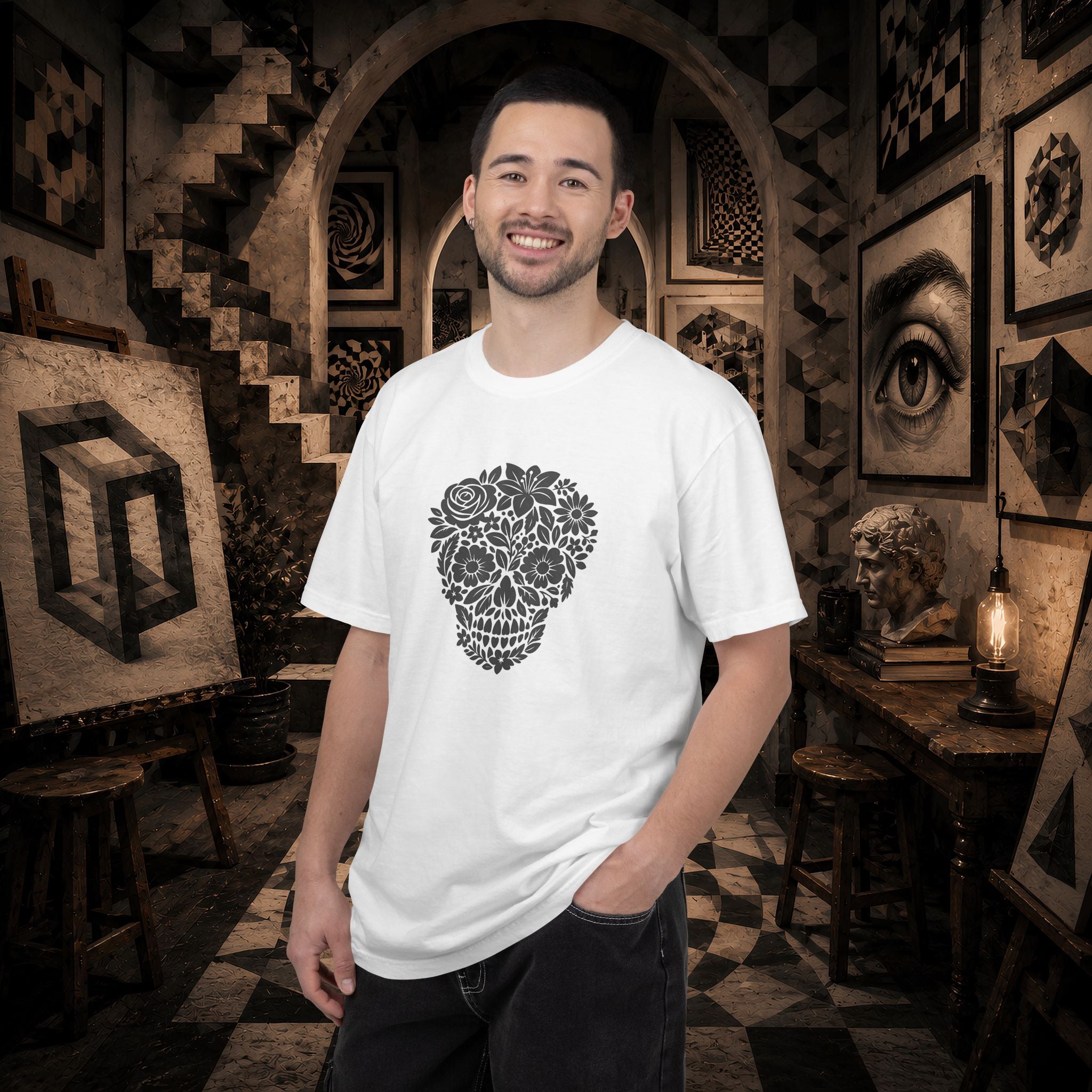 Floral Sugar Skull T-Shirt — Day of the Dead Floral Skull Tee