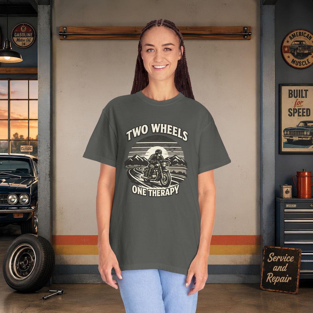 Motorcycle T-Shirt – "Two Wheels One Therapy" Rider Tee