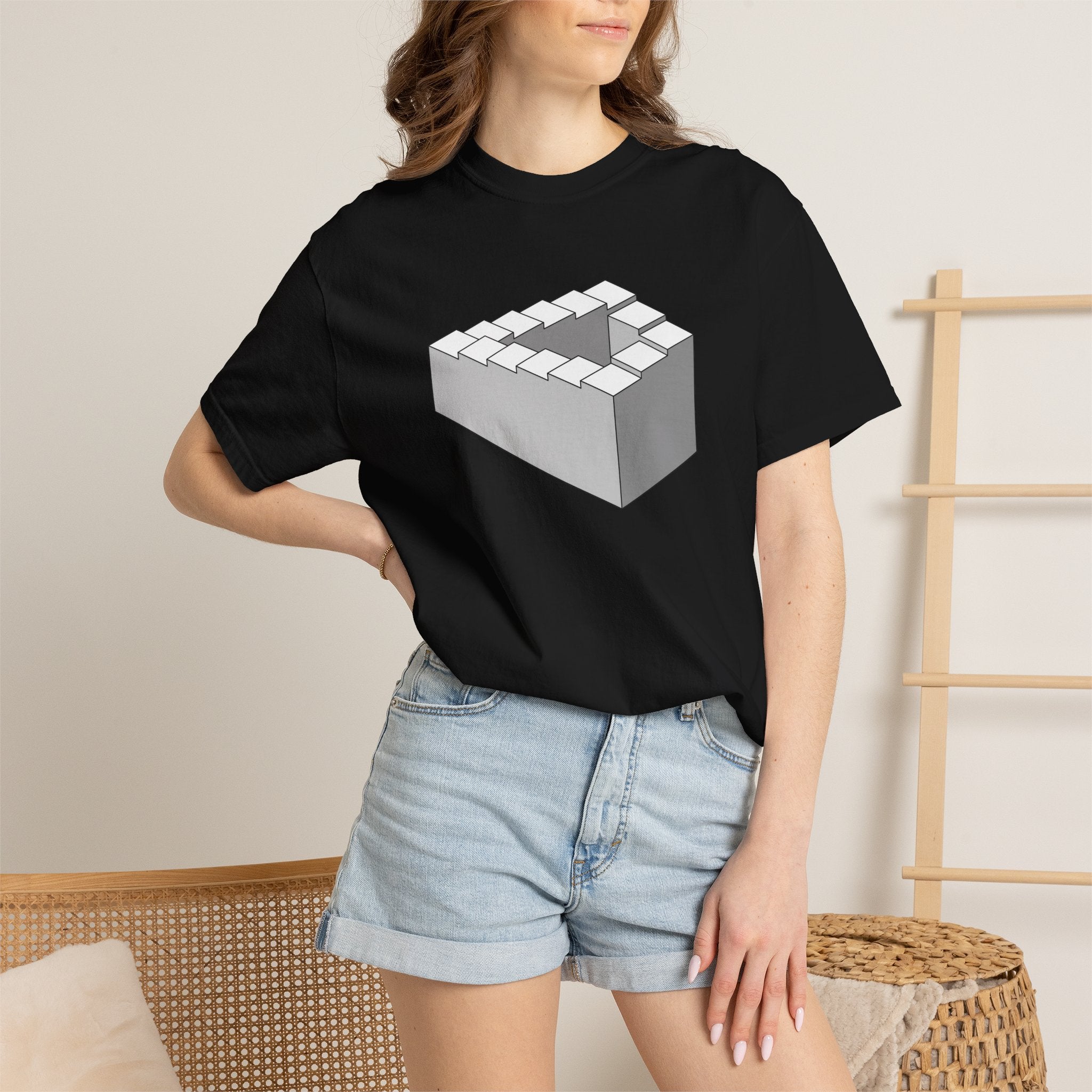Optical Illusion Staircase Tee — Impossible Step Graphic T-Shirt