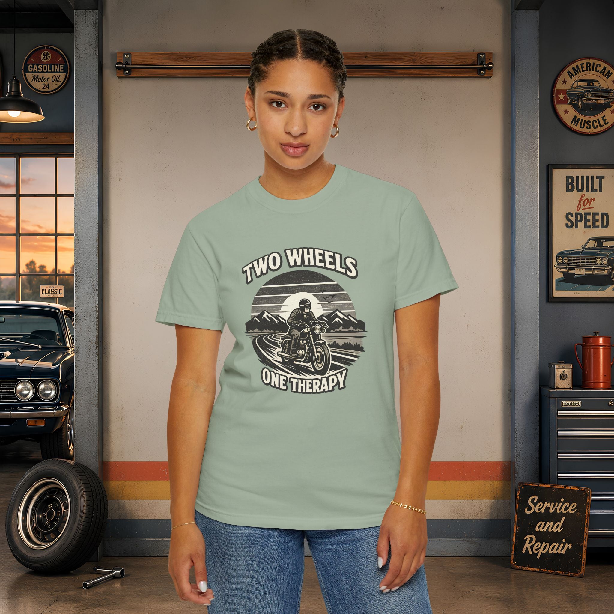 Motorcycle T-Shirt – "Two Wheels One Therapy" Rider Tee