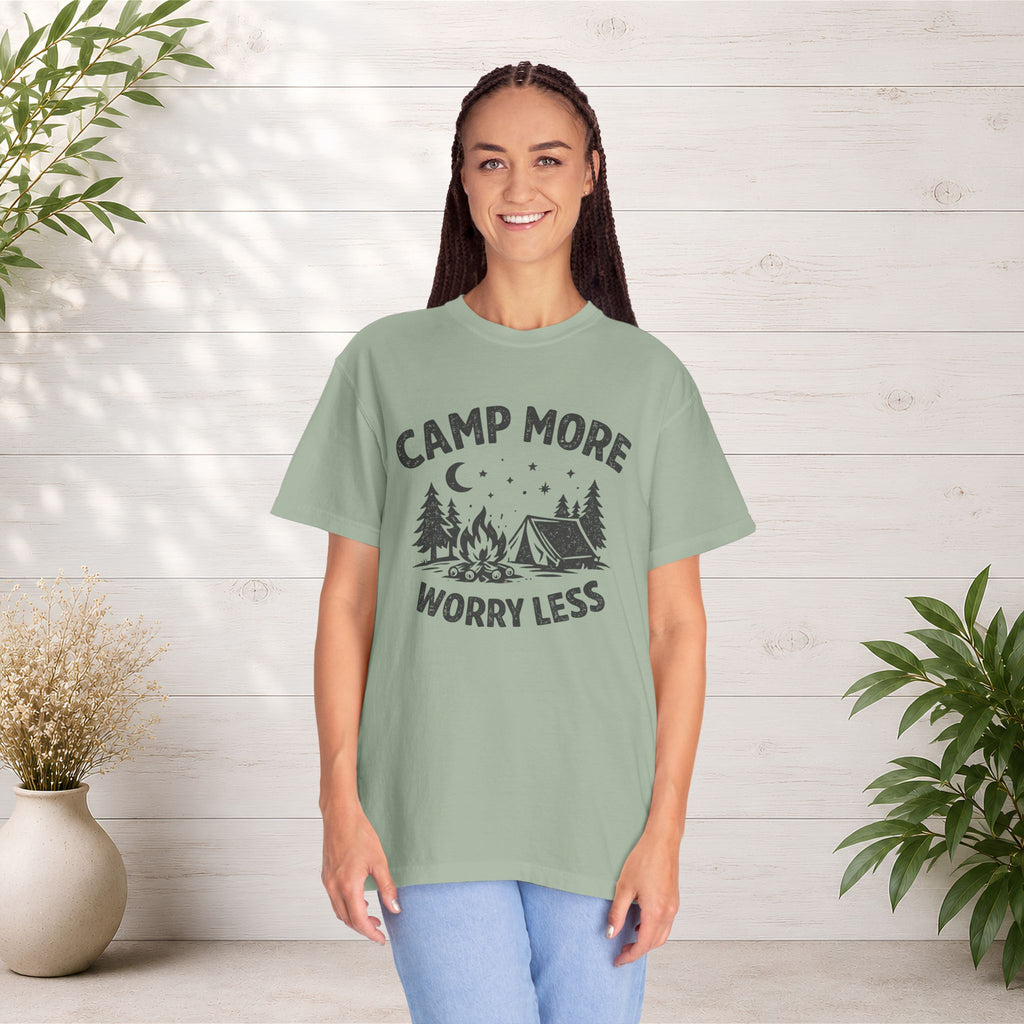 Camp More Worry Less T-Shirt - Camping Enthusiast Tee