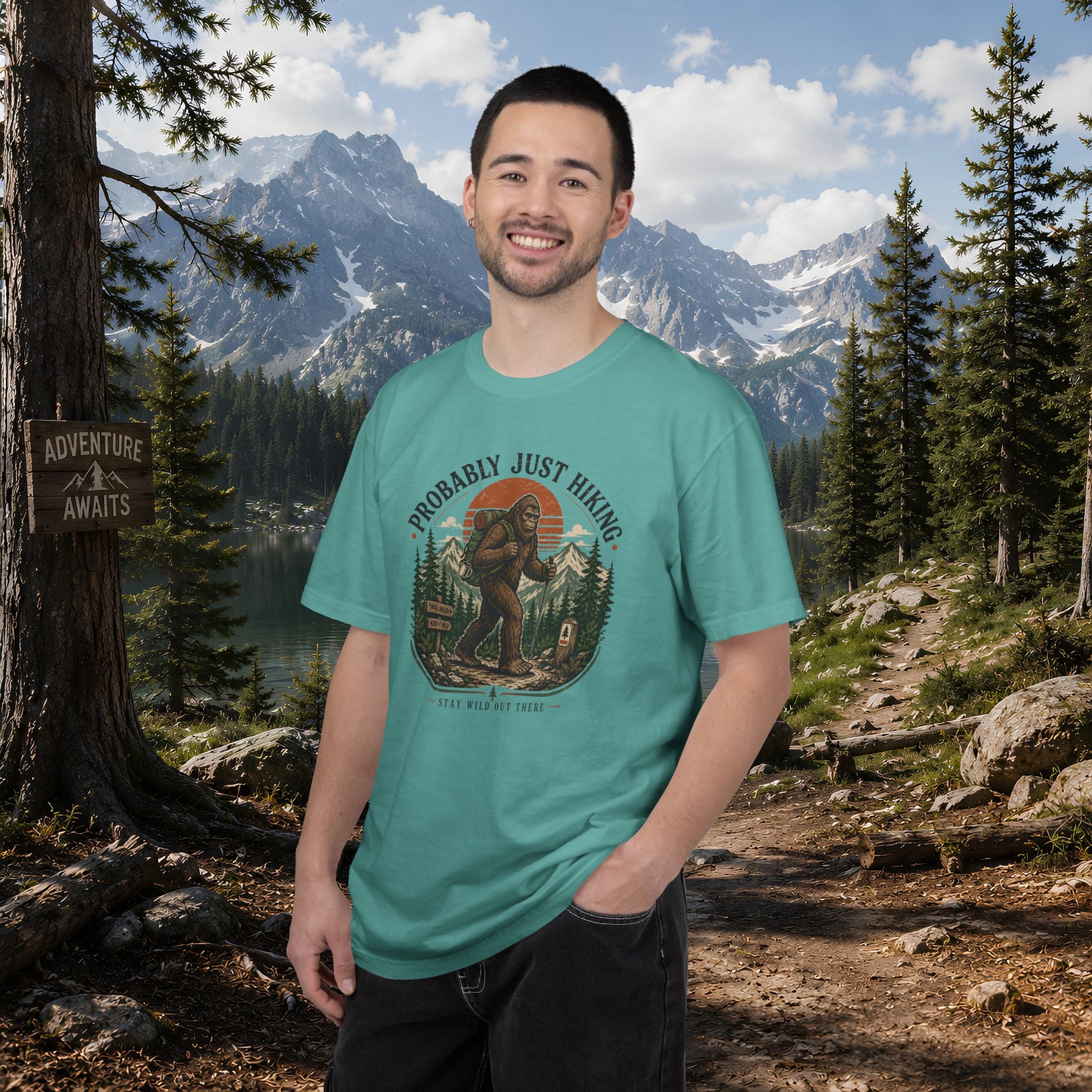 Probably Just Hiking T-Shirt — Bigfoot Forest Adventure Tee