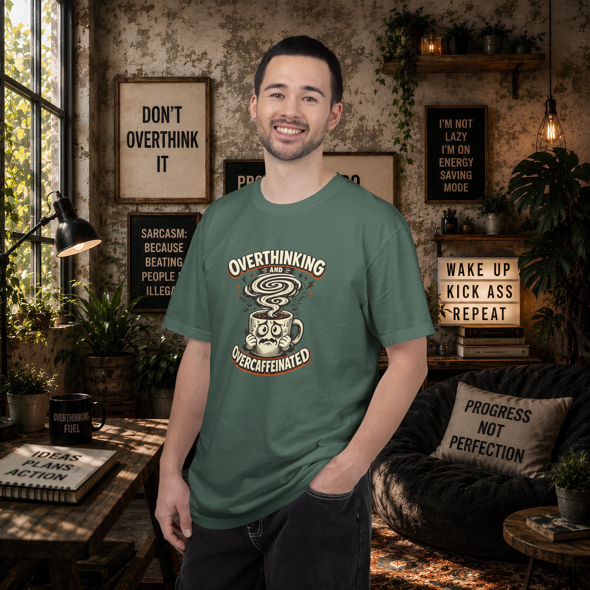 Overthinking & Overcaffeinated T-Shirt — Funny Coffee & Anxiety Graphic Tee