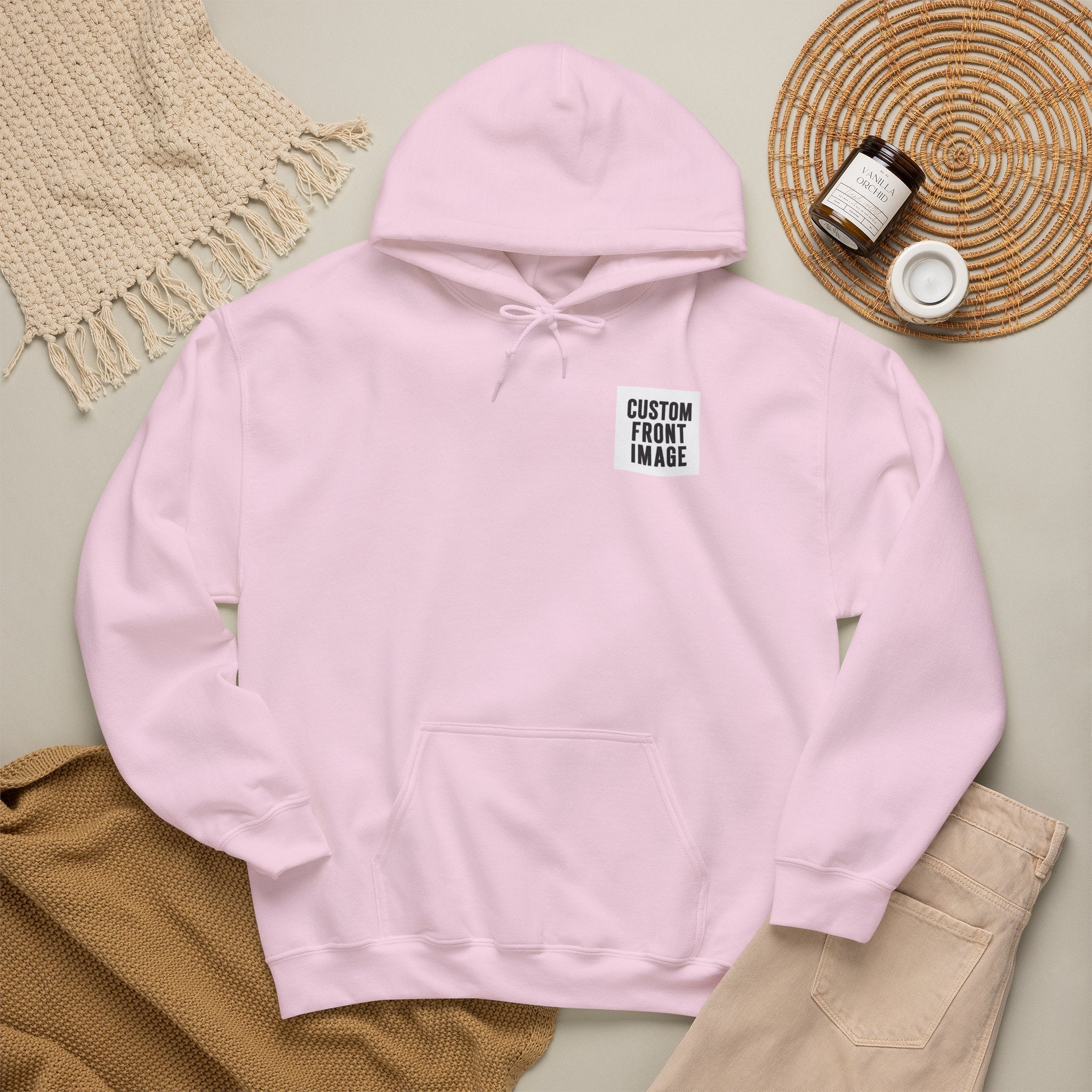 Custom Front Small Left Image Hoodie — Personalized White Pullover Hooded Sweatshirt