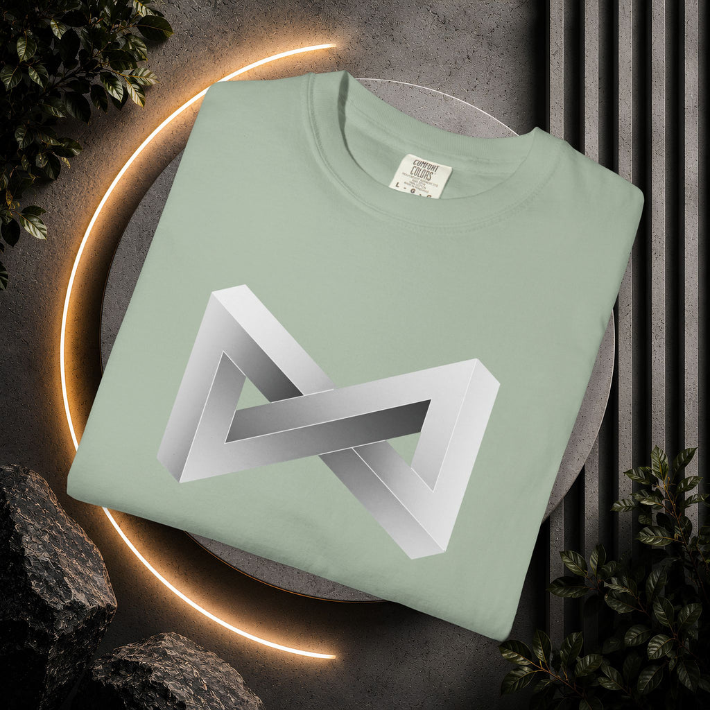 Optical Illusion Logo T-Shirt — Minimal Monochrome Infinity Design
