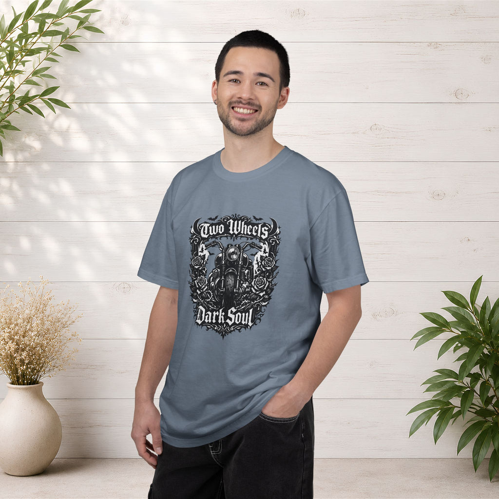 Dark Soul Motorcycle T-Shirt — "Two Wheels Dark Soul" Biker Graphic Tee