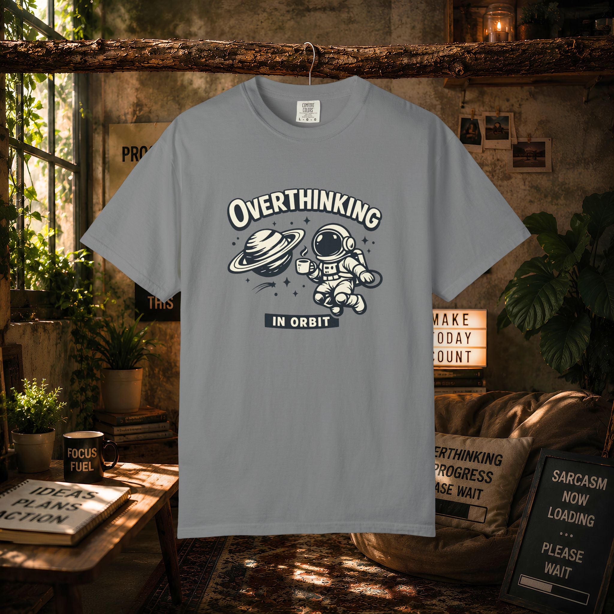 Overthinking In Orbit T-Shirt — Cute Astronaut Graphic Tee