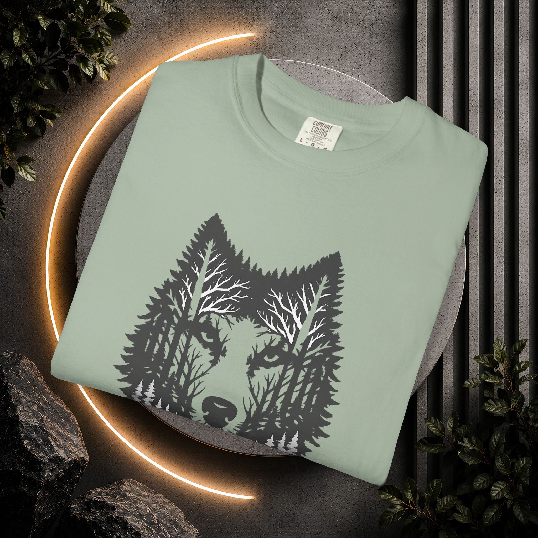 Wolf Forest T-Shirt — Geometric Woodland Wolf Graphic Tee