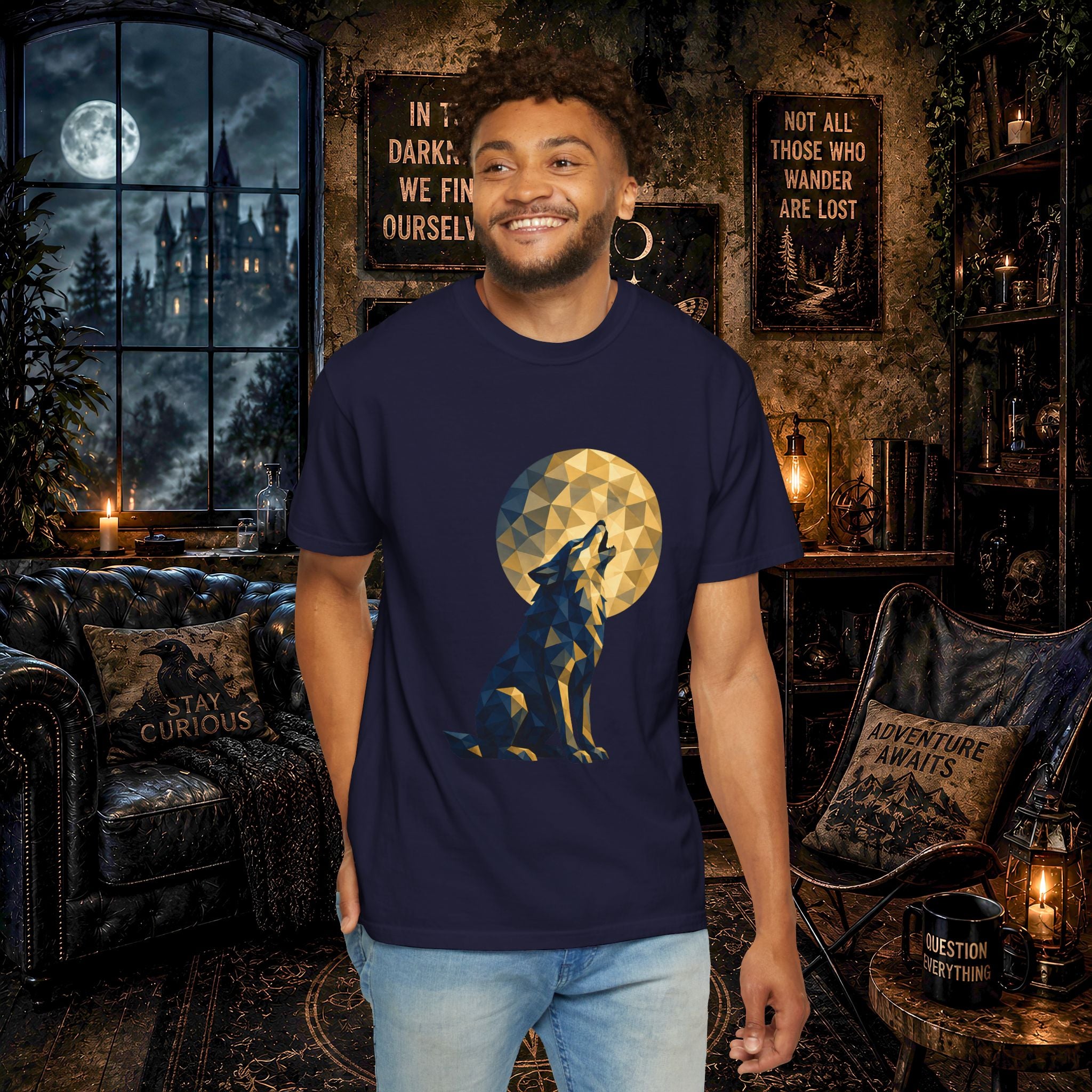 Geometric Howling Wolf T-Shirt | Moon Silhouette