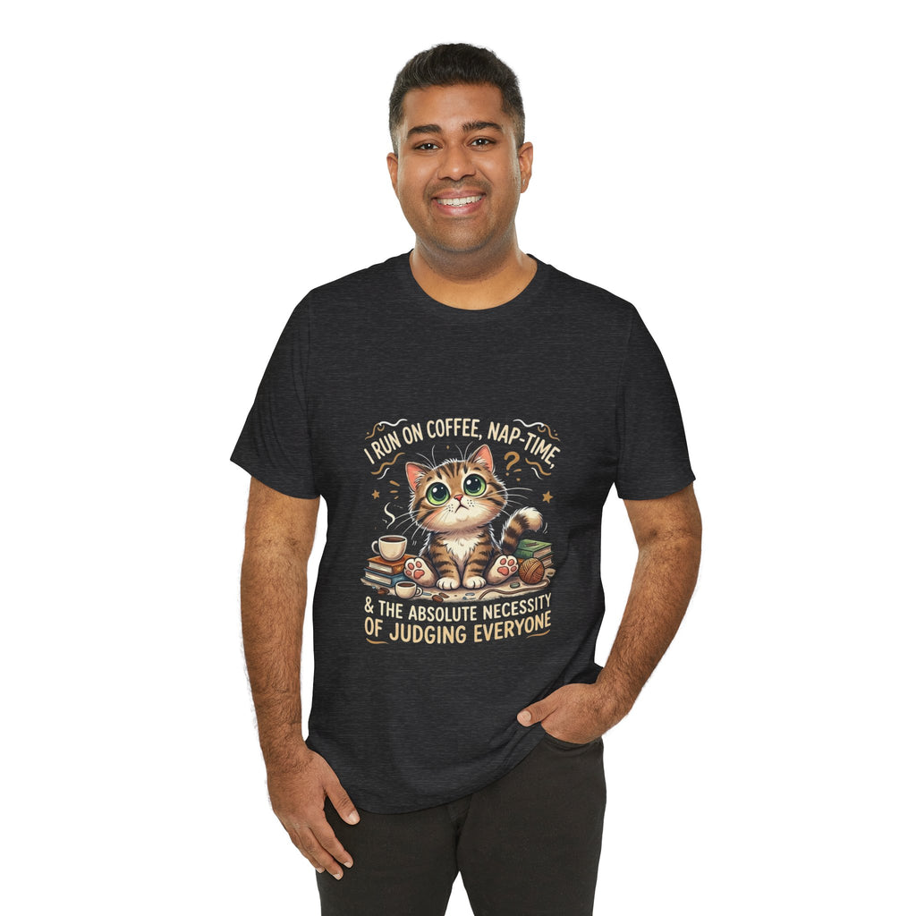 Judging Cat Coffee Books T-Shirt | Cozy Kitty Illustration Tee