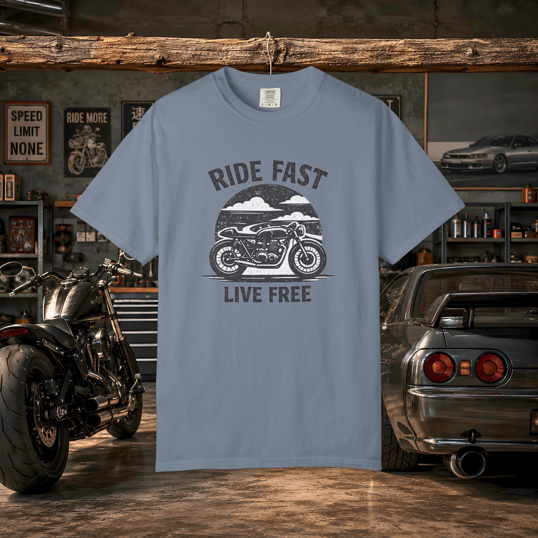 Ride Fast Live Free Motorcycle T-Shirt — Vintage Biker Tee for Riders