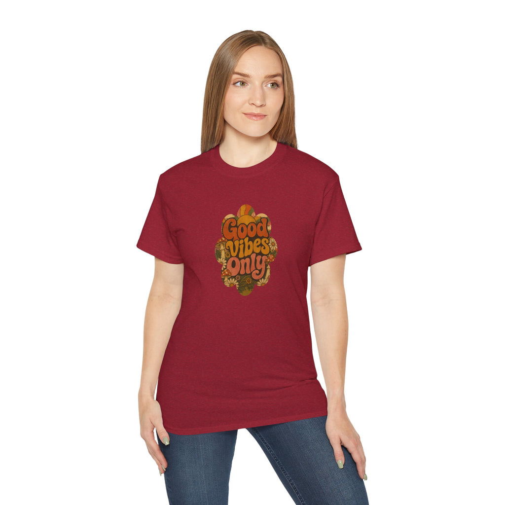 Good Vibes Only T-Shirt | Retro Floral Typography, Orange Fall Tee