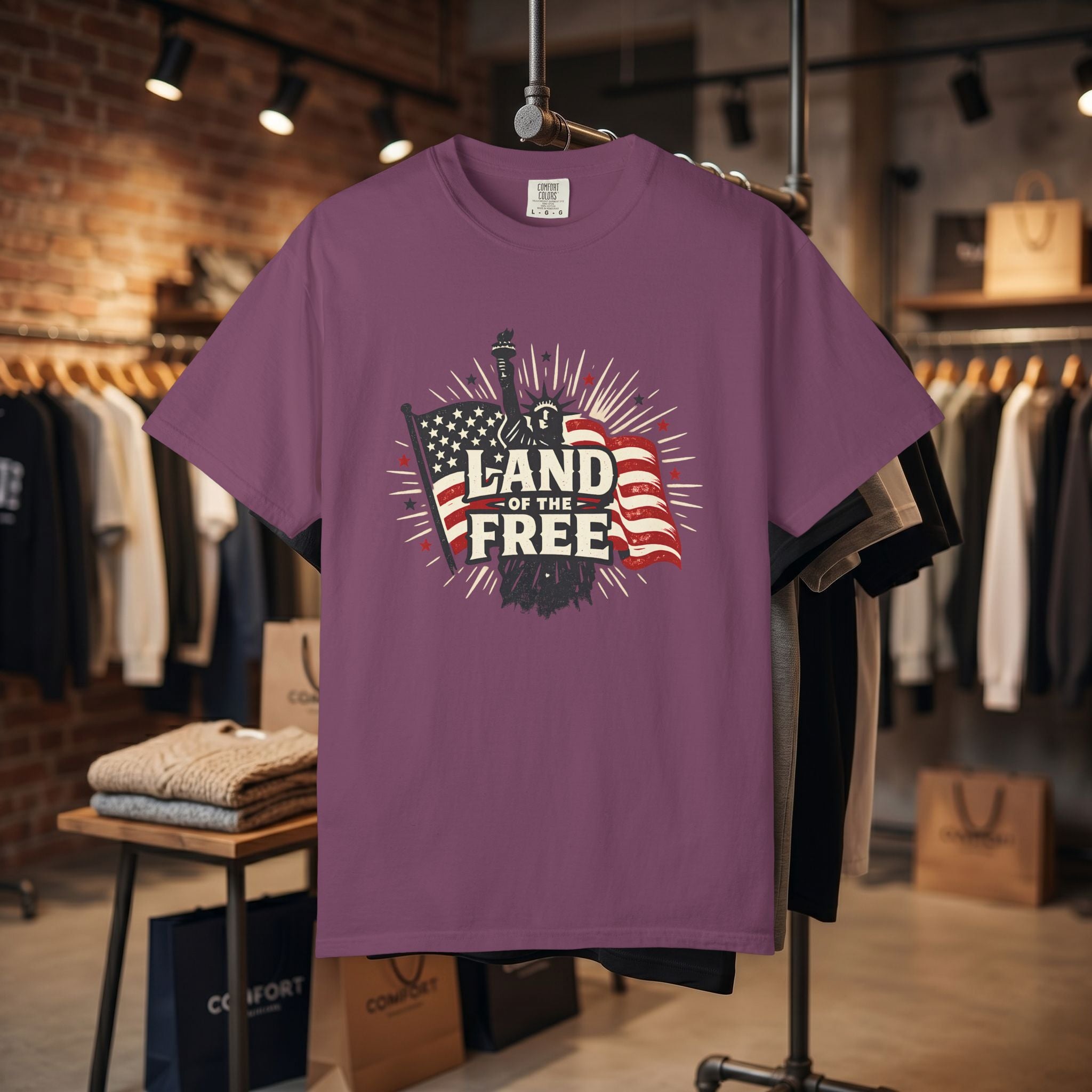 Land of the Free T-Shirt – Patriotic American Flag & Statue of Liberty Graphic