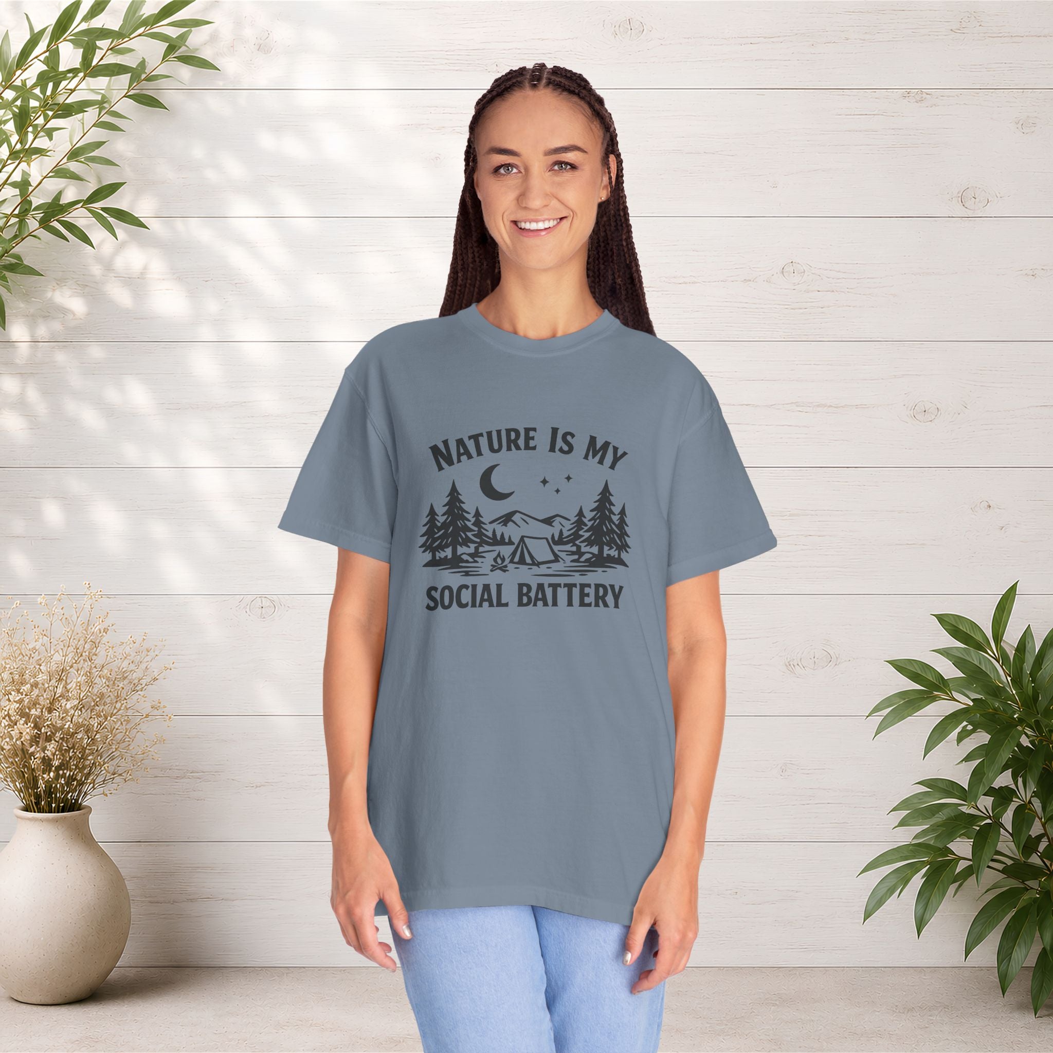 Nature Is My Social Battery T-Shirt — Outdoor Enthusiast Graphic Tee