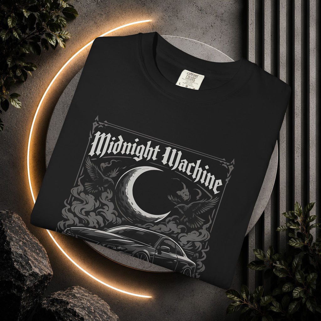 Midnight Machine Graphic T-Shirt — Retro Car Moon Tee for Night Drivers