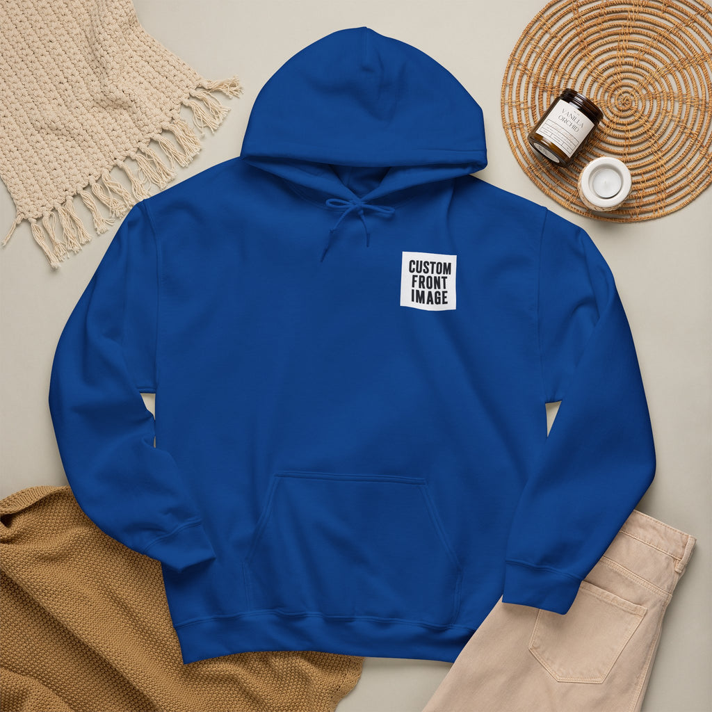 Custom Front Small Left Image Hoodie — Personalized White Pullover Hooded Sweatshirt