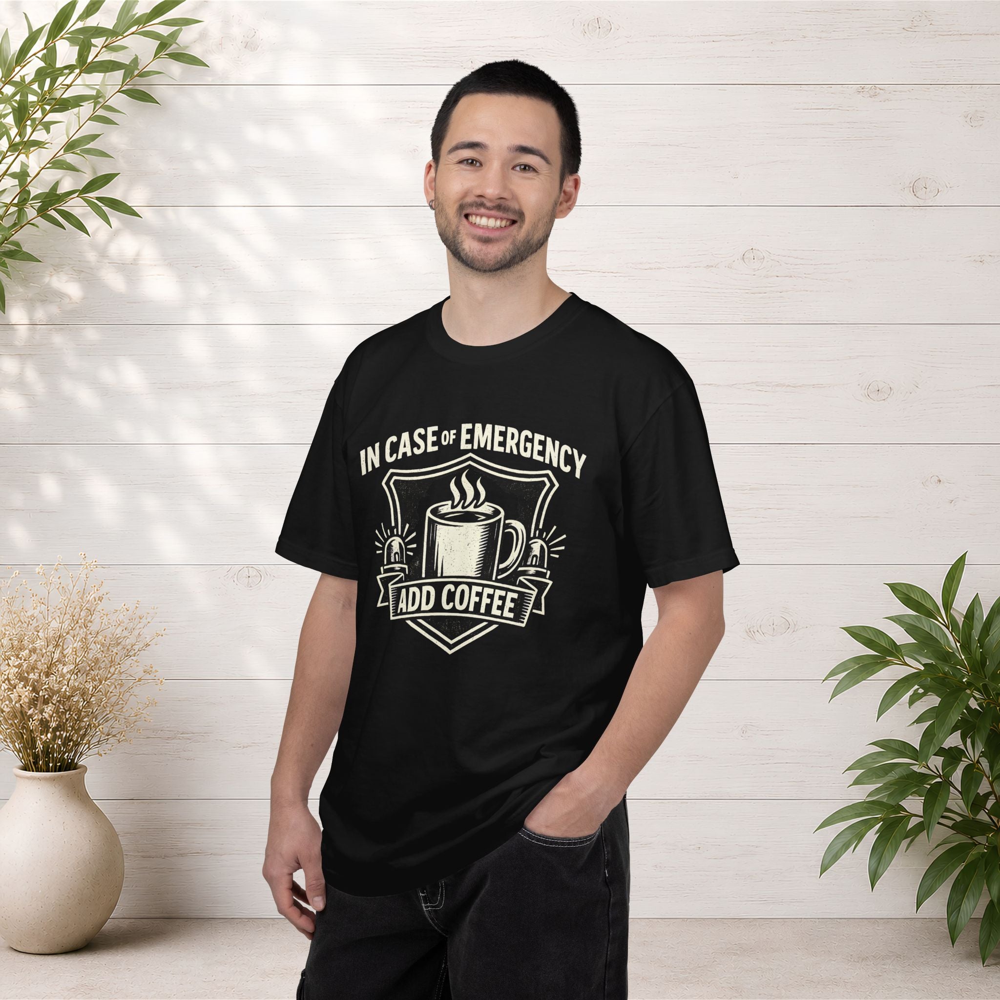 Coffee Emergency T-Shirt — "In Case of Emergency Add Coffee" Graphic Tee