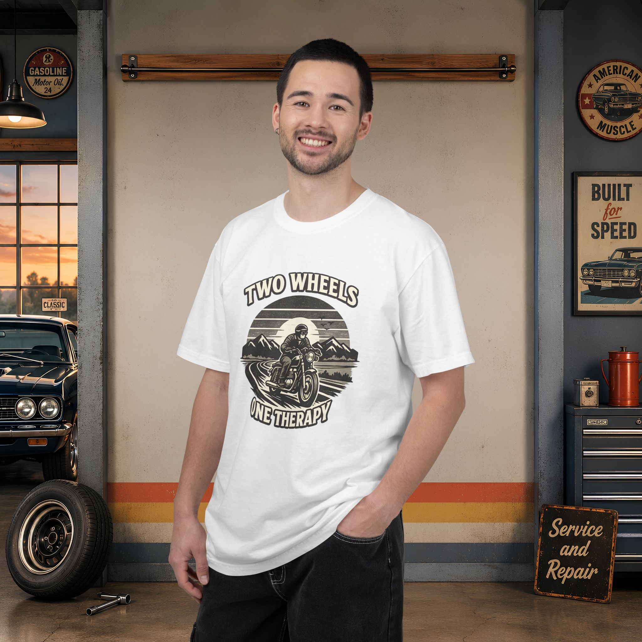 Motorcycle T-Shirt – "Two Wheels One Therapy" Rider Tee