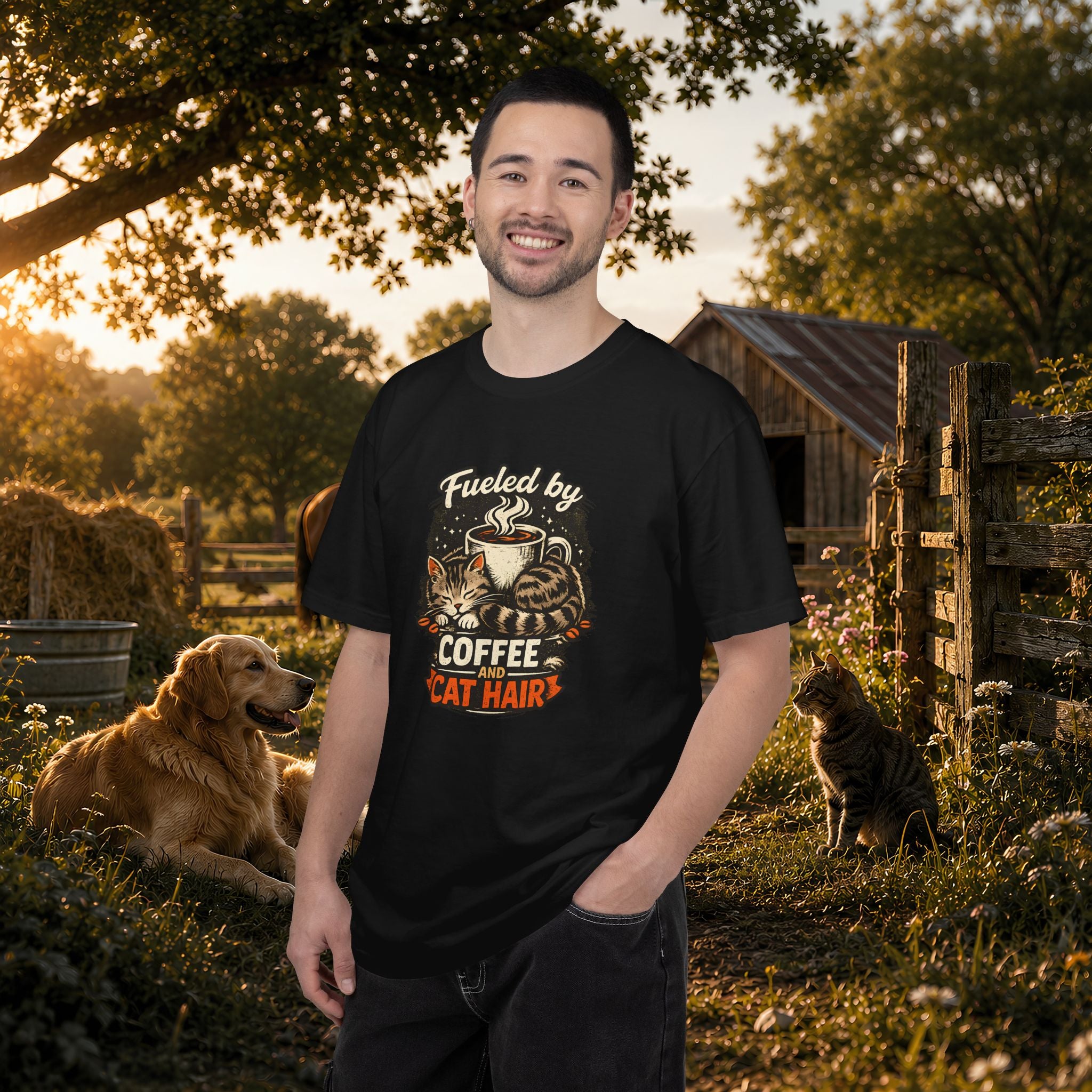 Coffee & Cat Hair T-Shirt — "Fueled by Coffee and Cat Hair" Graphic Tee