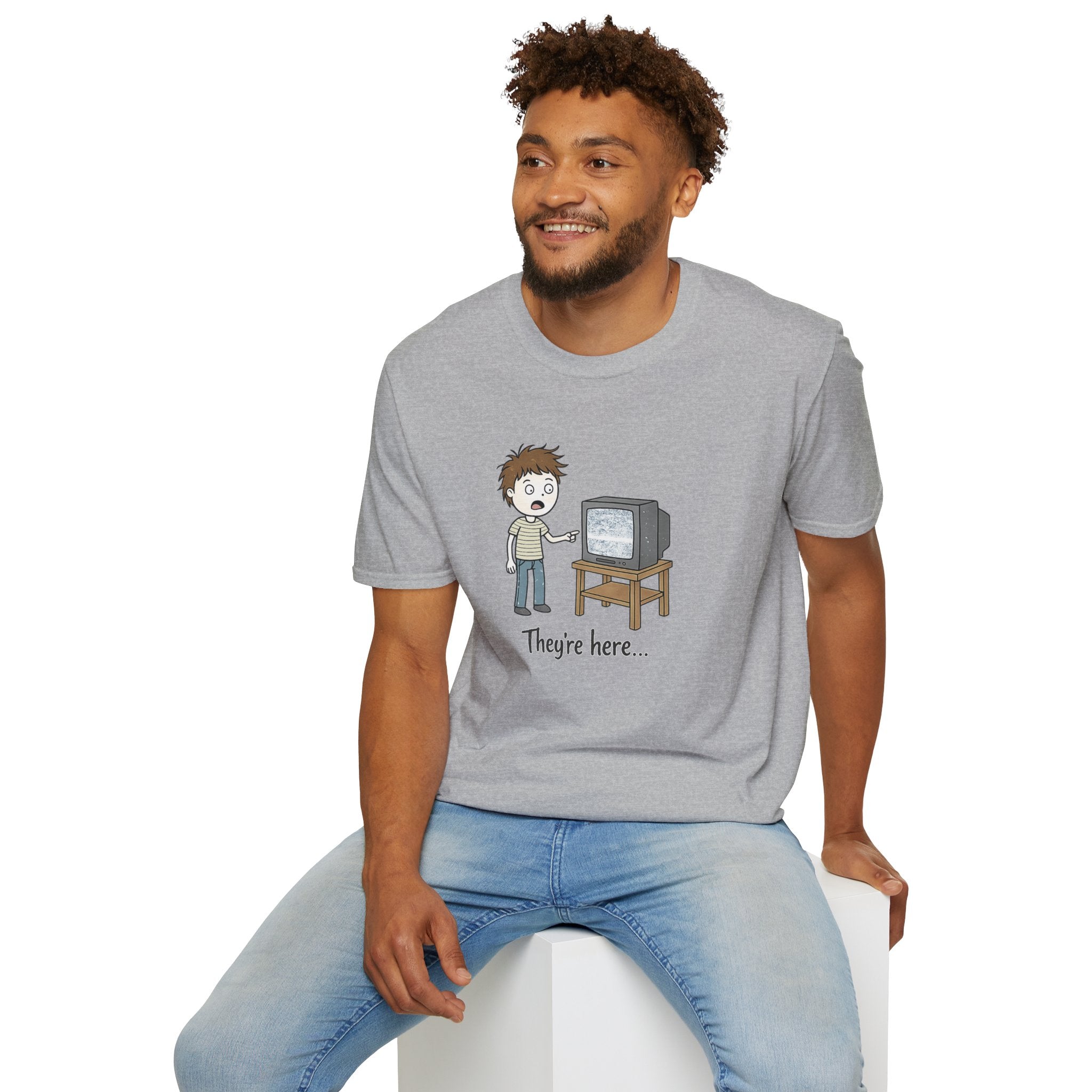 Poltergeist Film Based Theyre Here TV Static T-Shirt | Retro Horror Cartoon