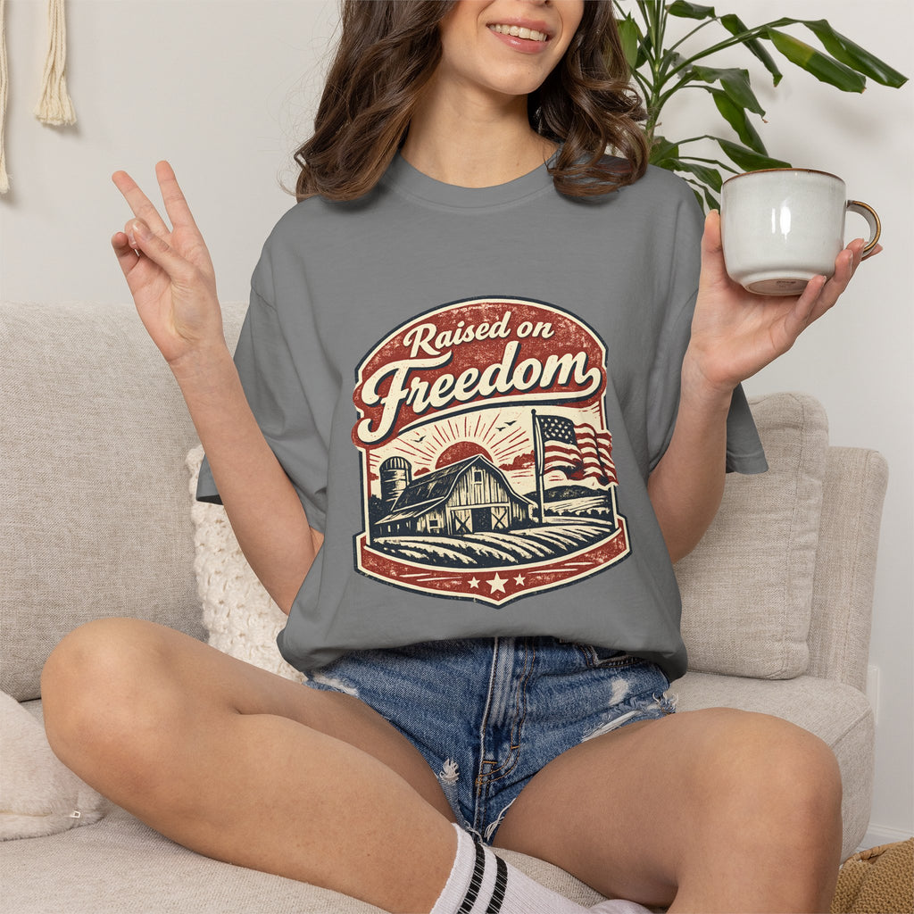 Raised on Freedom T-Shirt — Vintage American Flag Graphic Tee